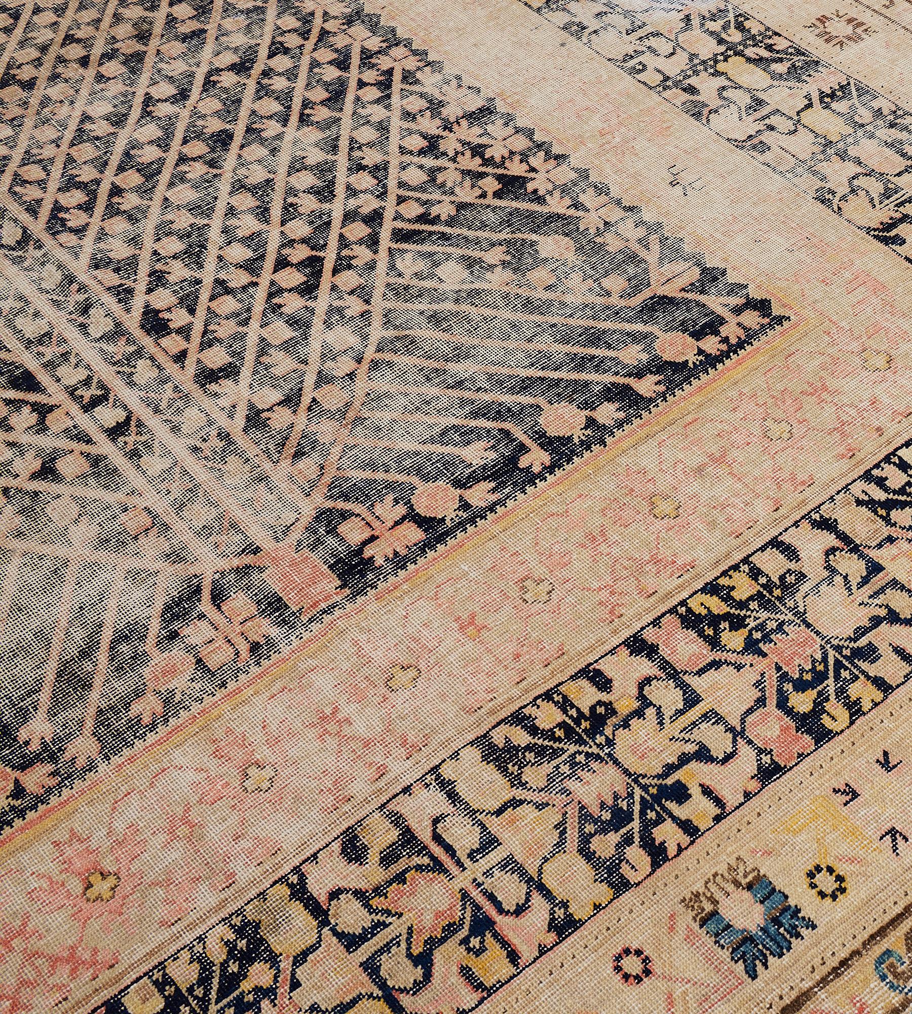 Hand-Knotted Antique Circa-1880 Traditional Khotan Rug In Good Condition For Sale In West Hollywood, CA
