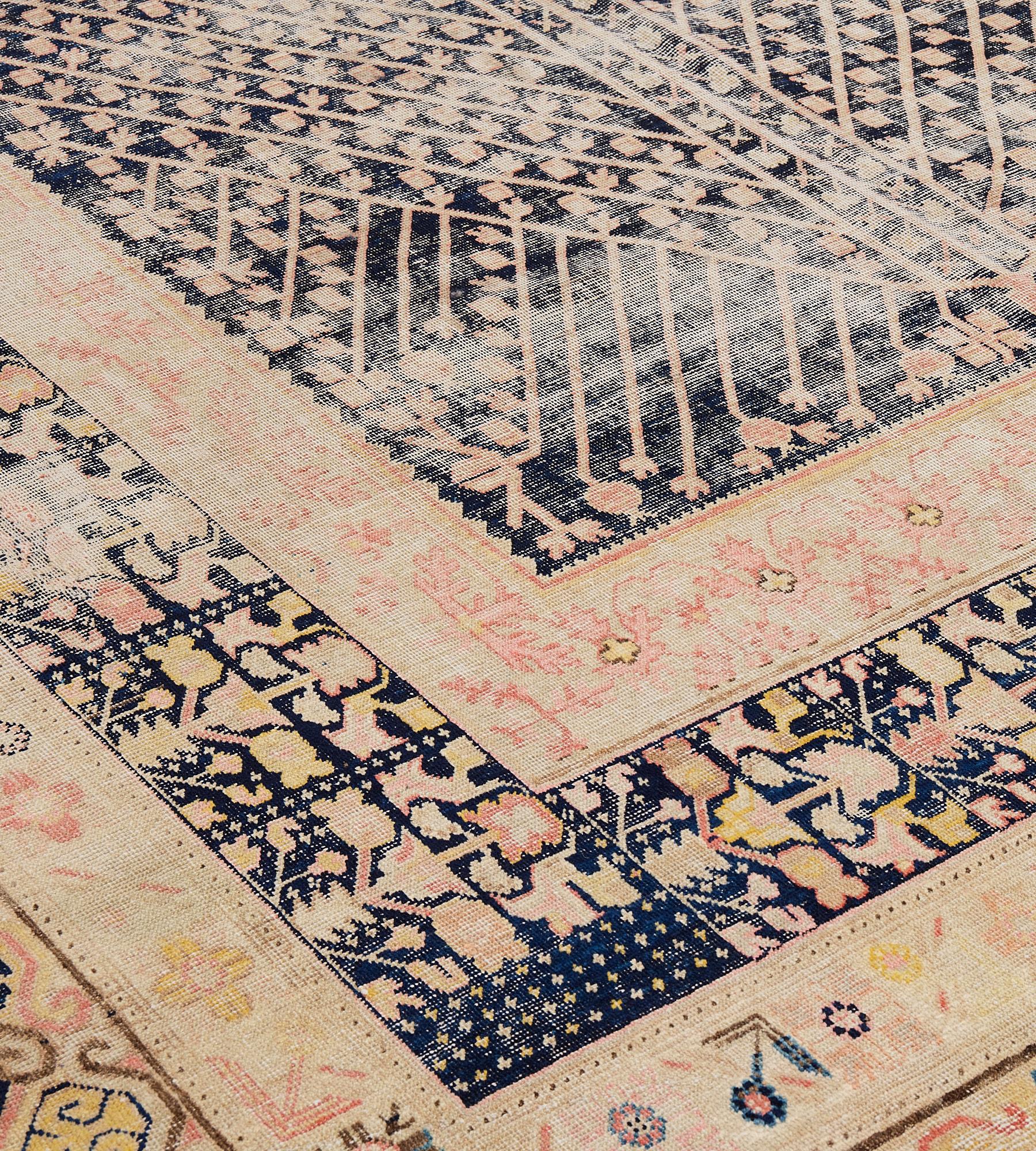 Wool Hand-Knotted Antique Circa-1880 Traditional Khotan Rug For Sale