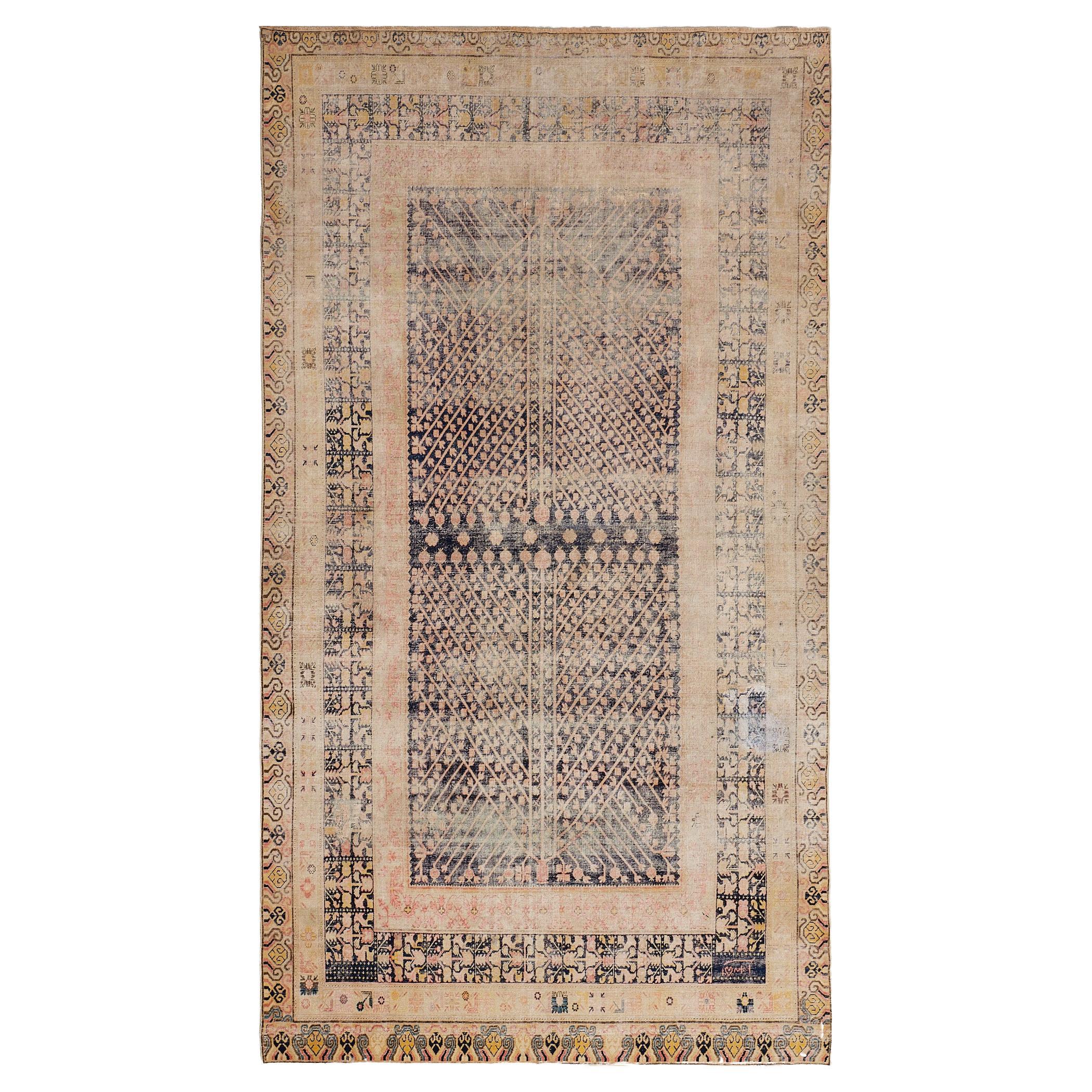 Hand-Knotted Antique Circa-1880 Traditional Khotan Rug For Sale