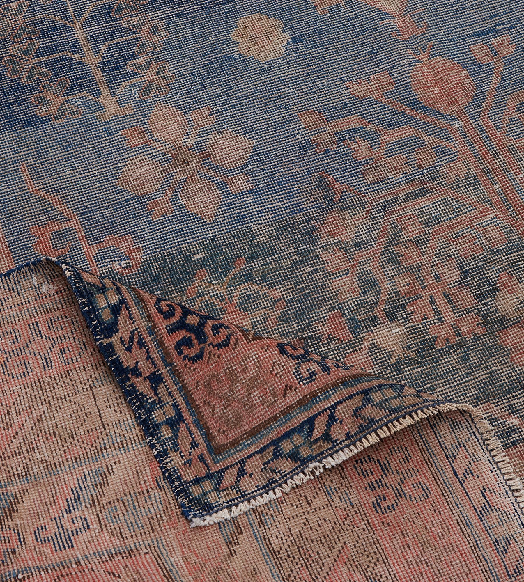 Hand-knotted Antique Circa-1880 Wool Khotan Indigo-Blue Floral Rug For Sale 4