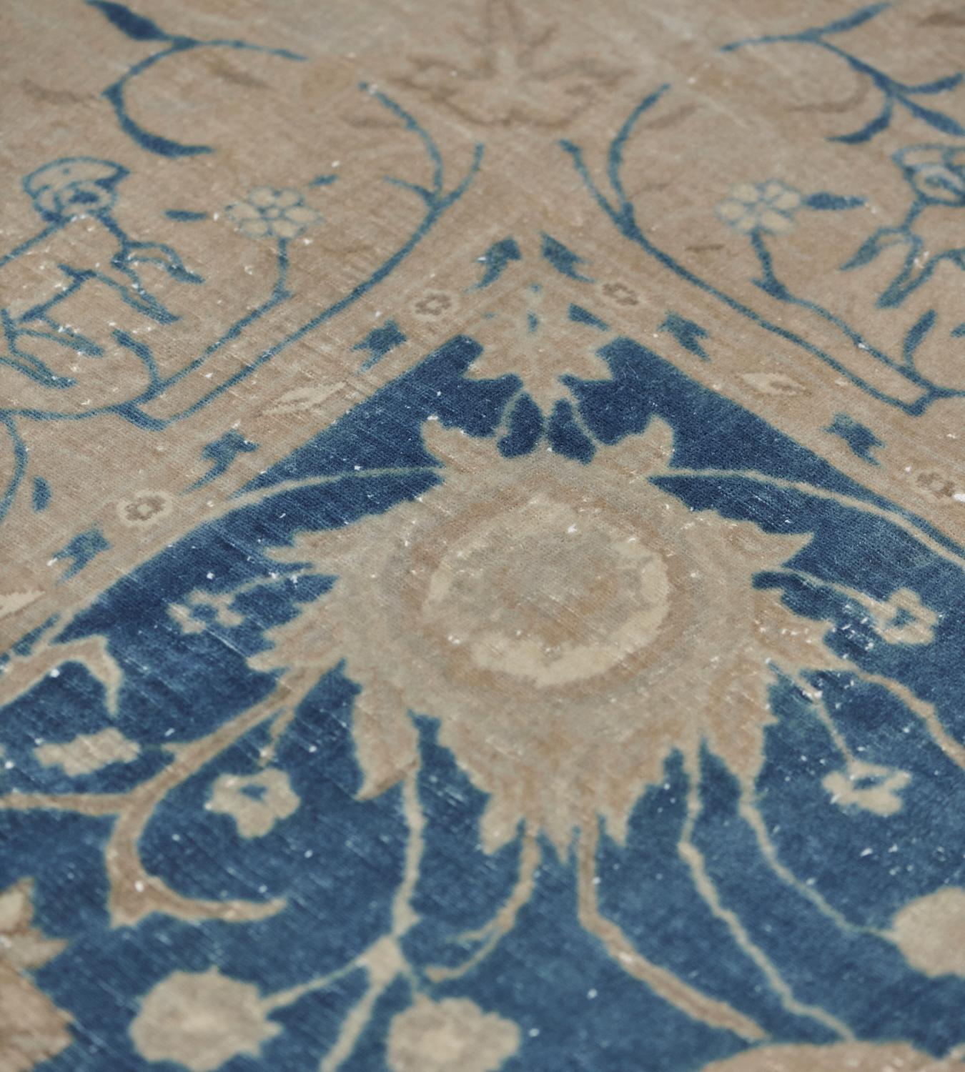 20th Century Hand-knotted Antique Circa-1900 Blue Floral Authentic Indian Agra Rug,  15'x20' For Sale