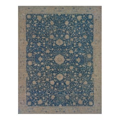 Hand-knotted Antique Circa-1900 Blue Floral Authentic Indian Agra Rug,  15'x20'