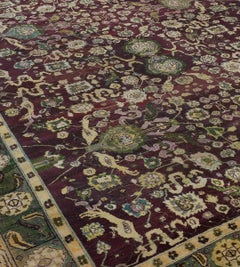 Tapis indien en laine noué à la main, Antiquities Circa-1900 Burgandy Floral Indian Agra Rug
