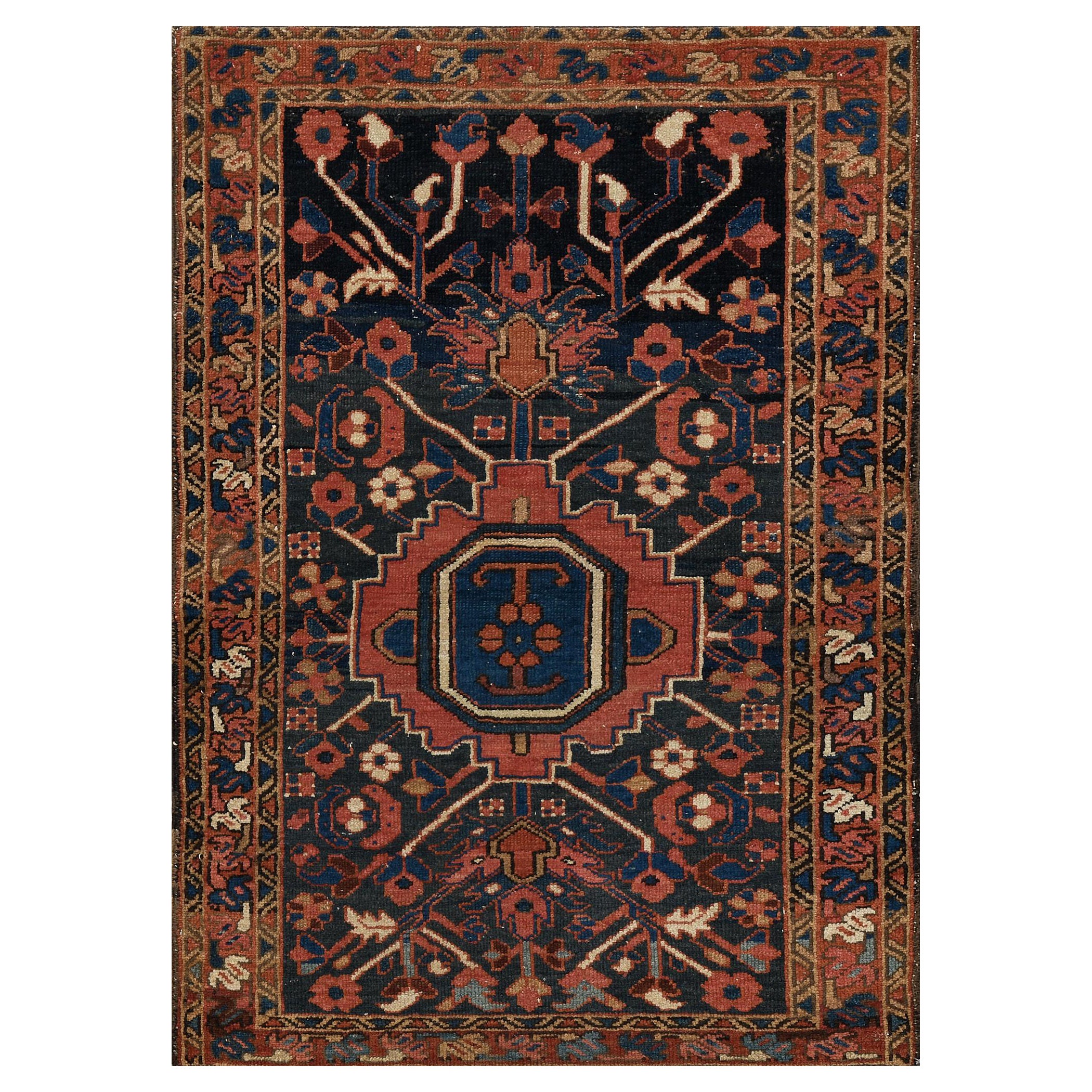 Handgeknüpfter antiker CIRCA -1900 Wollteppich mit Blumenmuster Heriz