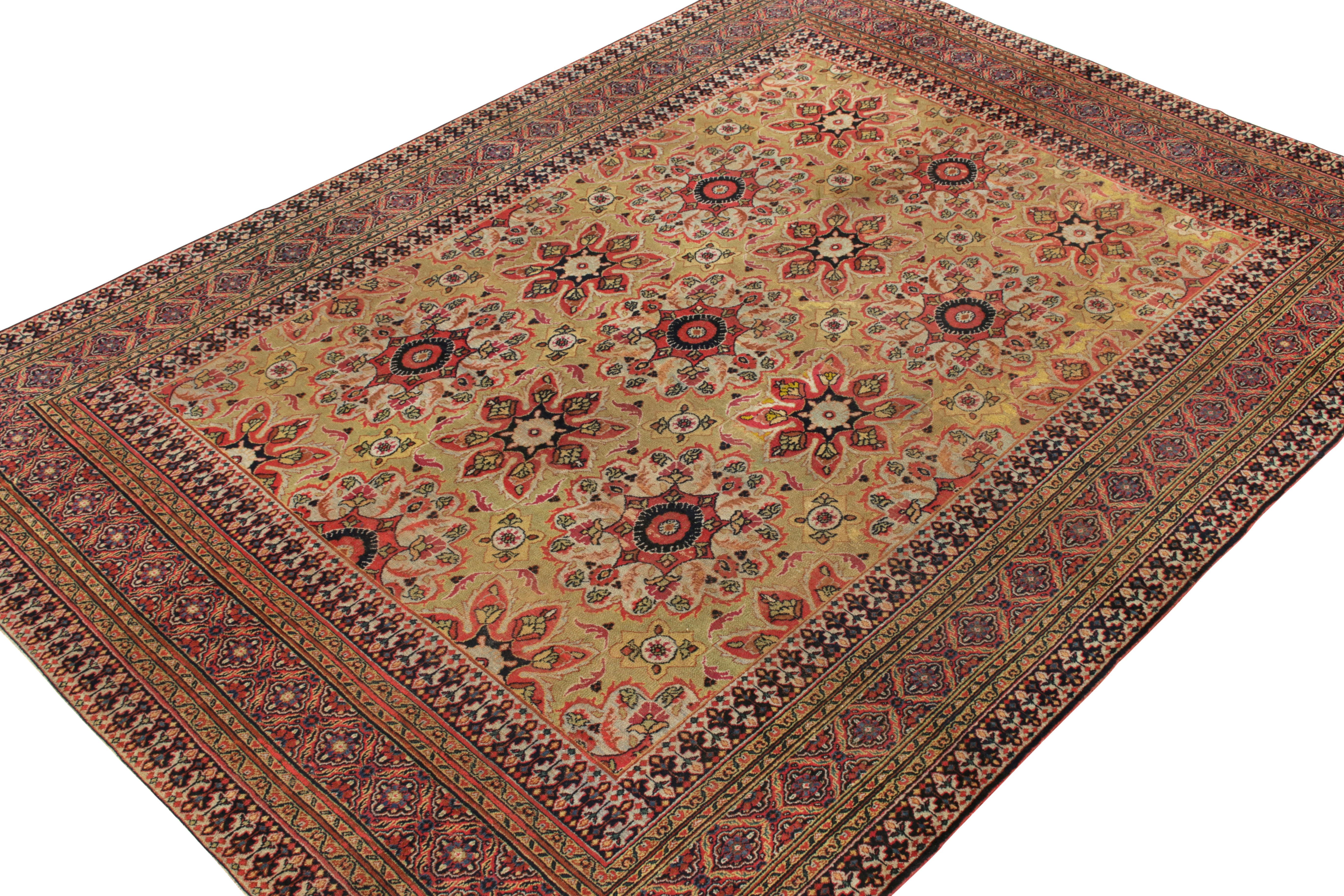 Indian Antique Khorassan Rug in All over Red, Green Floral Pattern by Rug & Kilim For Sale