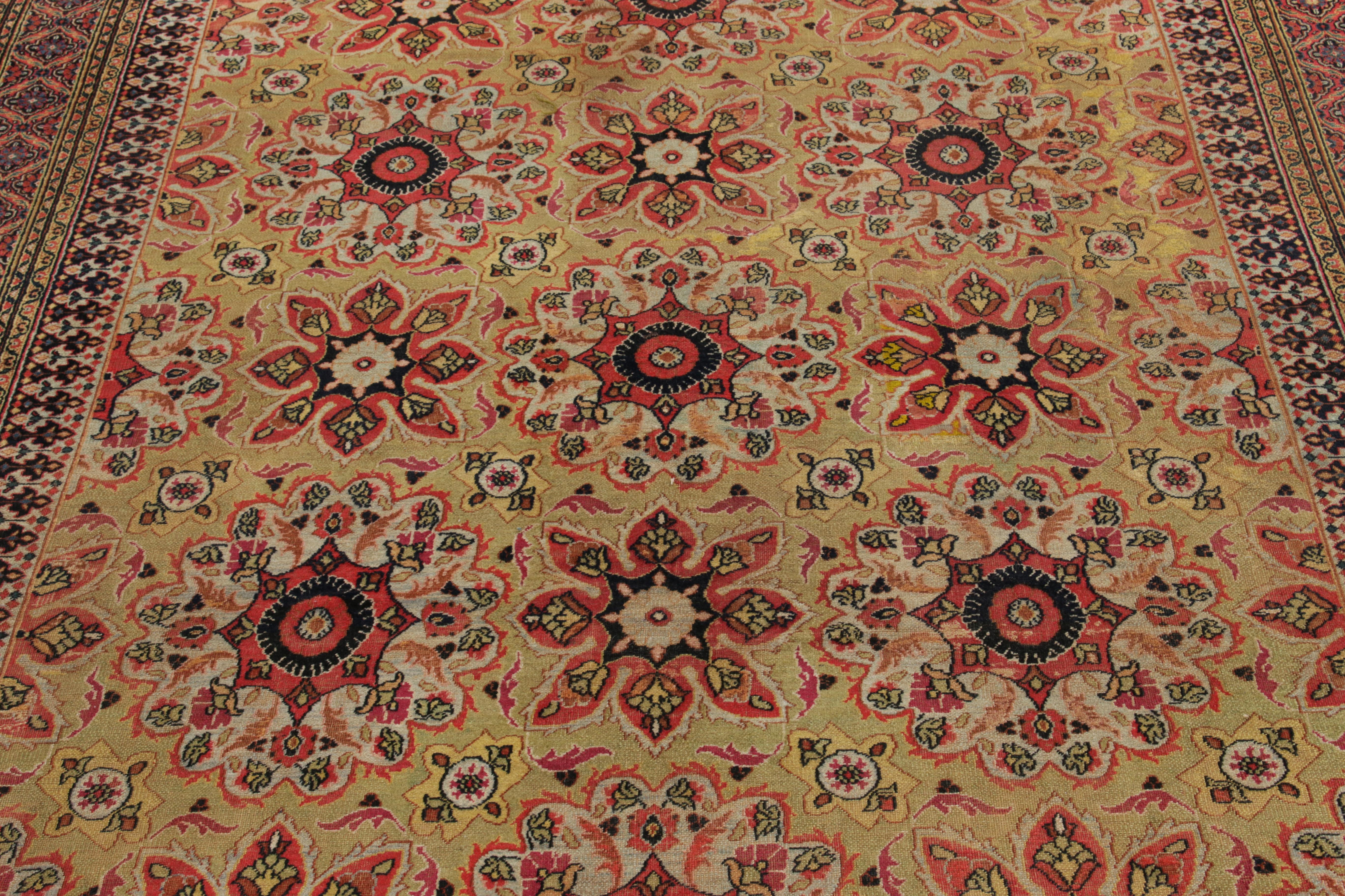 Hand-Knotted Antique Khorassan Rug in All over Red, Green Floral Pattern by Rug & Kilim For Sale