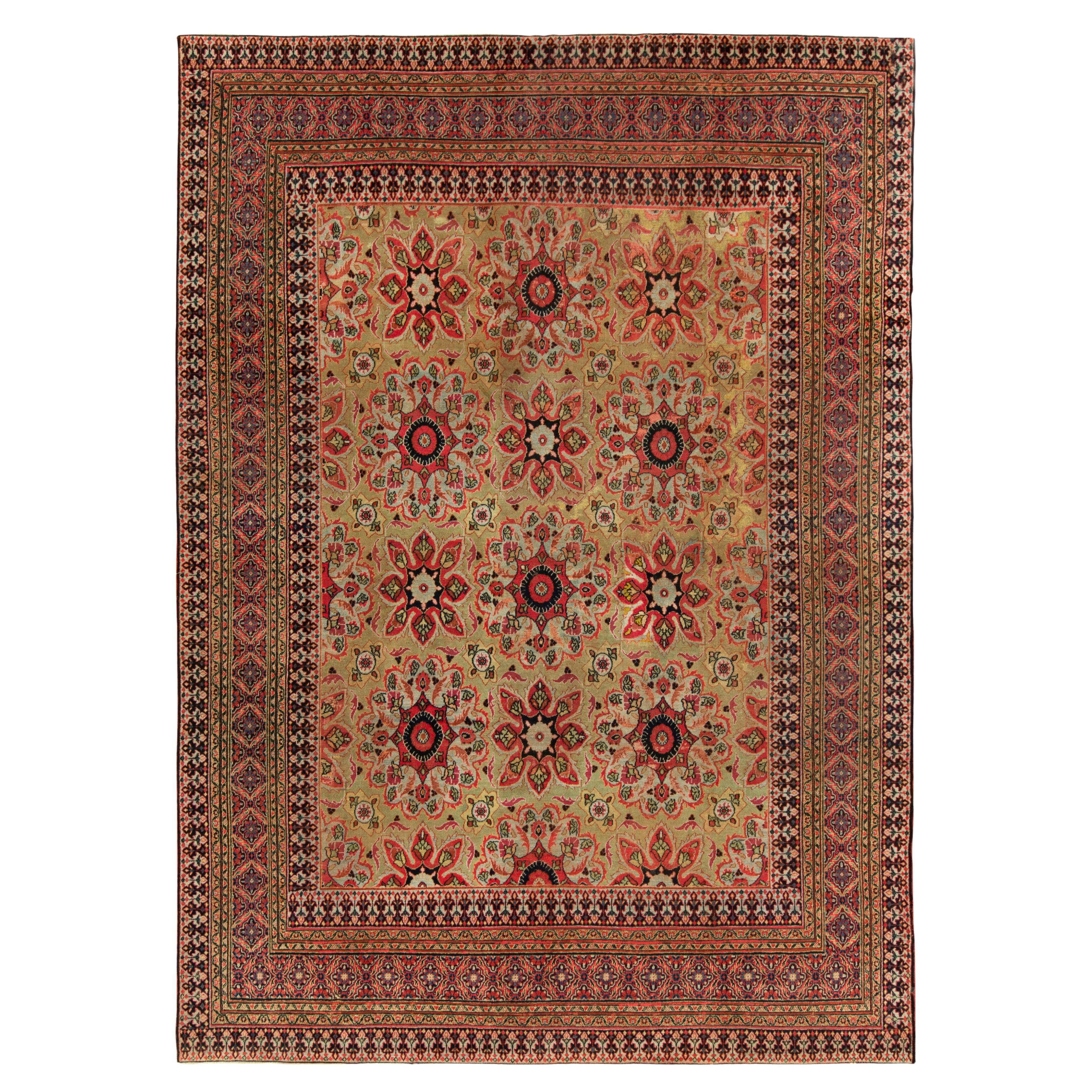 Antique Khorassan Rug in All over Red, Green Floral Pattern by Rug & Kilim For Sale