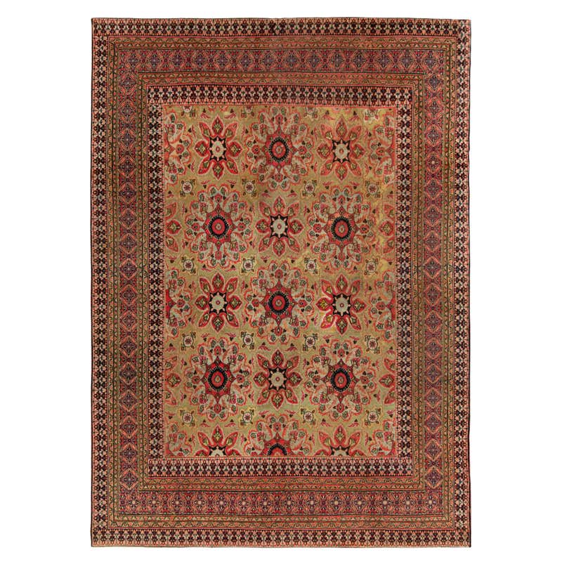 Antique Agra Transitional Red and Green Wool All-Over Floral Pattern ...