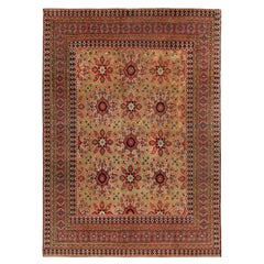 Hand-Knotted Antique Doroksh Khorassan Rug in All over Red, Green Floral Pattern