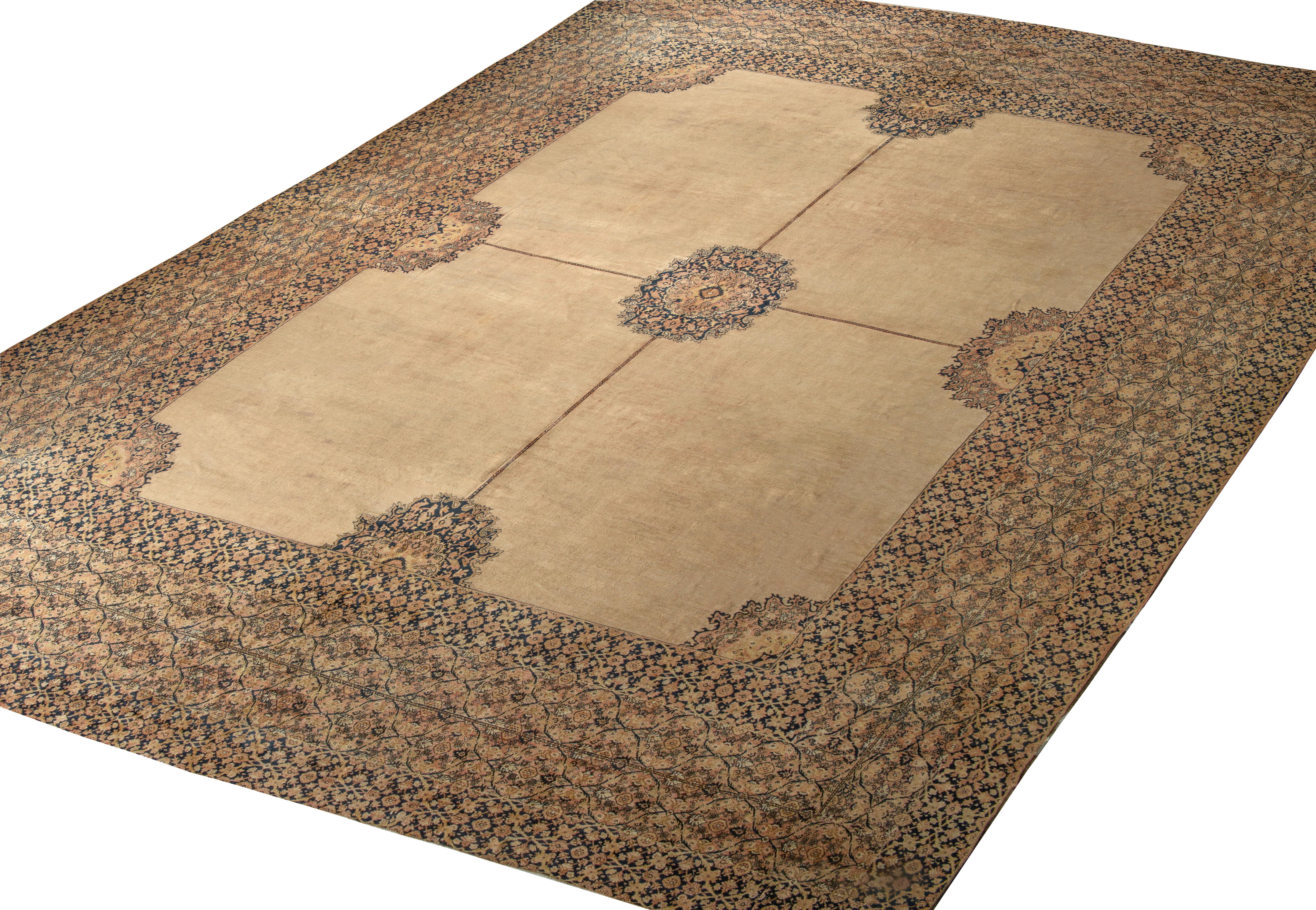 Other Hand-Knotted Antique Persian Rug in Beige-Brown, Floral Pattern by Rug & Kilim For Sale