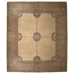 Hand-Knotted Antique Persian Rug in Beige-Brown, Floral Pattern by Rug & Kilim