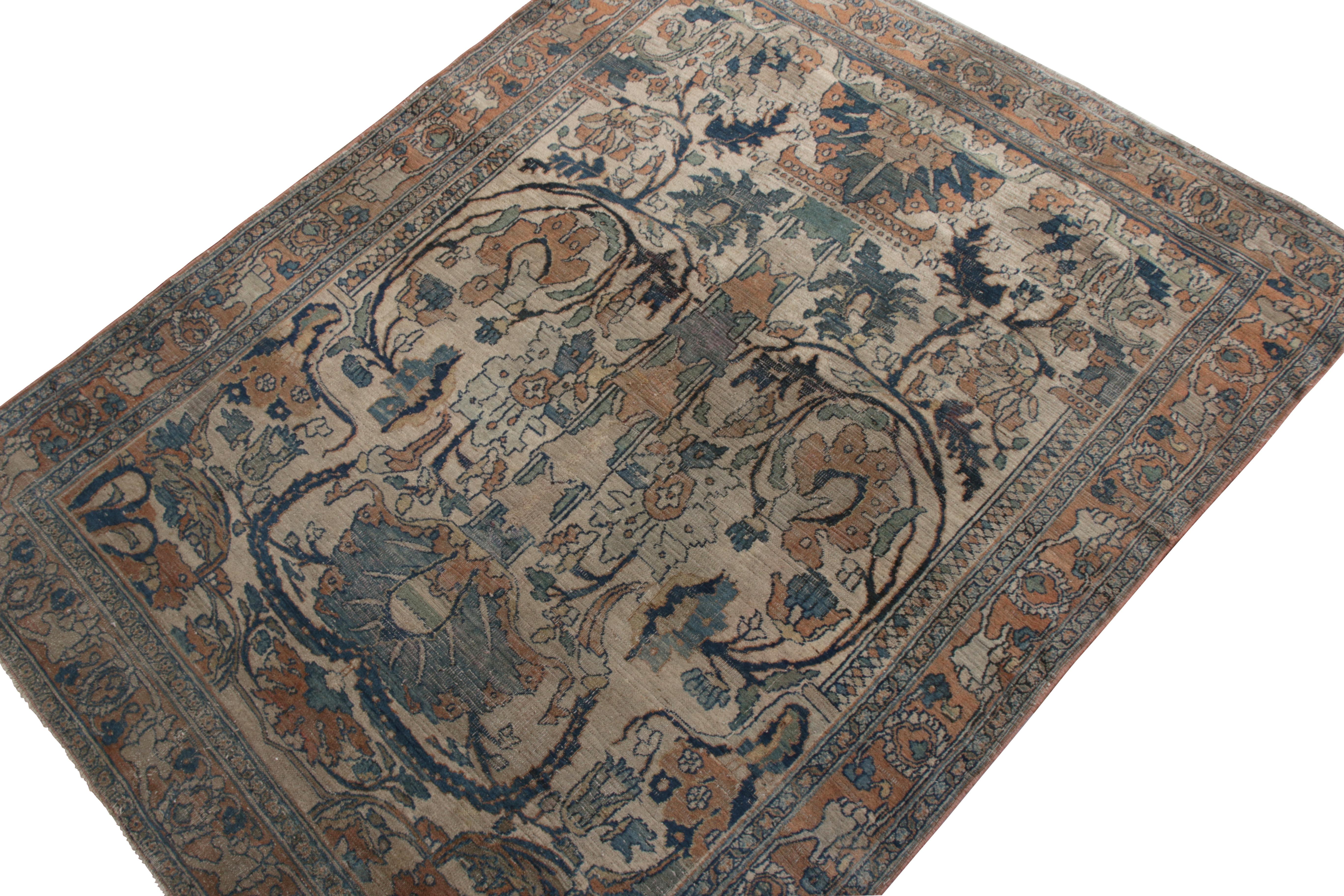 Persian Hand-Knotted Antique Doroksh Rug in Beige BlueFloral Pattern by Rug & Kilim For Sale