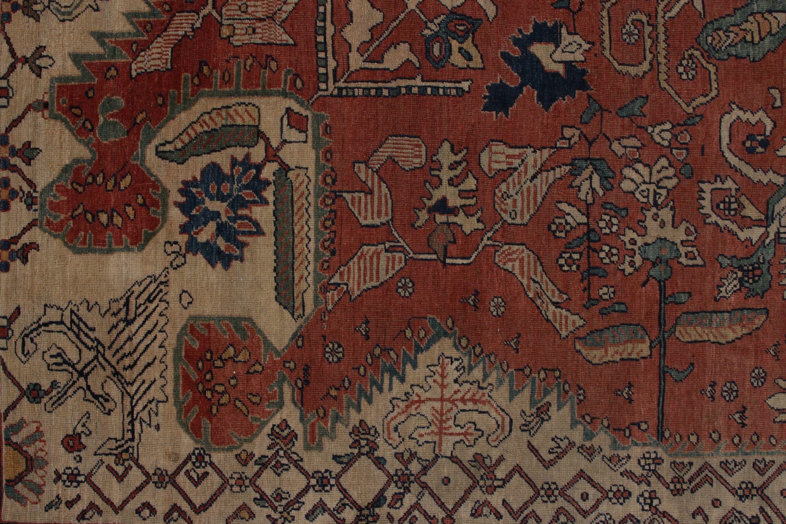 Noué à la main Tapis Farahan ancien noué à la main à motif de médaillon rouge et bleu par Rug & Kilim en vente
