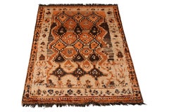 Hand Knotted Antique Gabbeh Rug Geometric Beige Orange Persian Tribal Rug