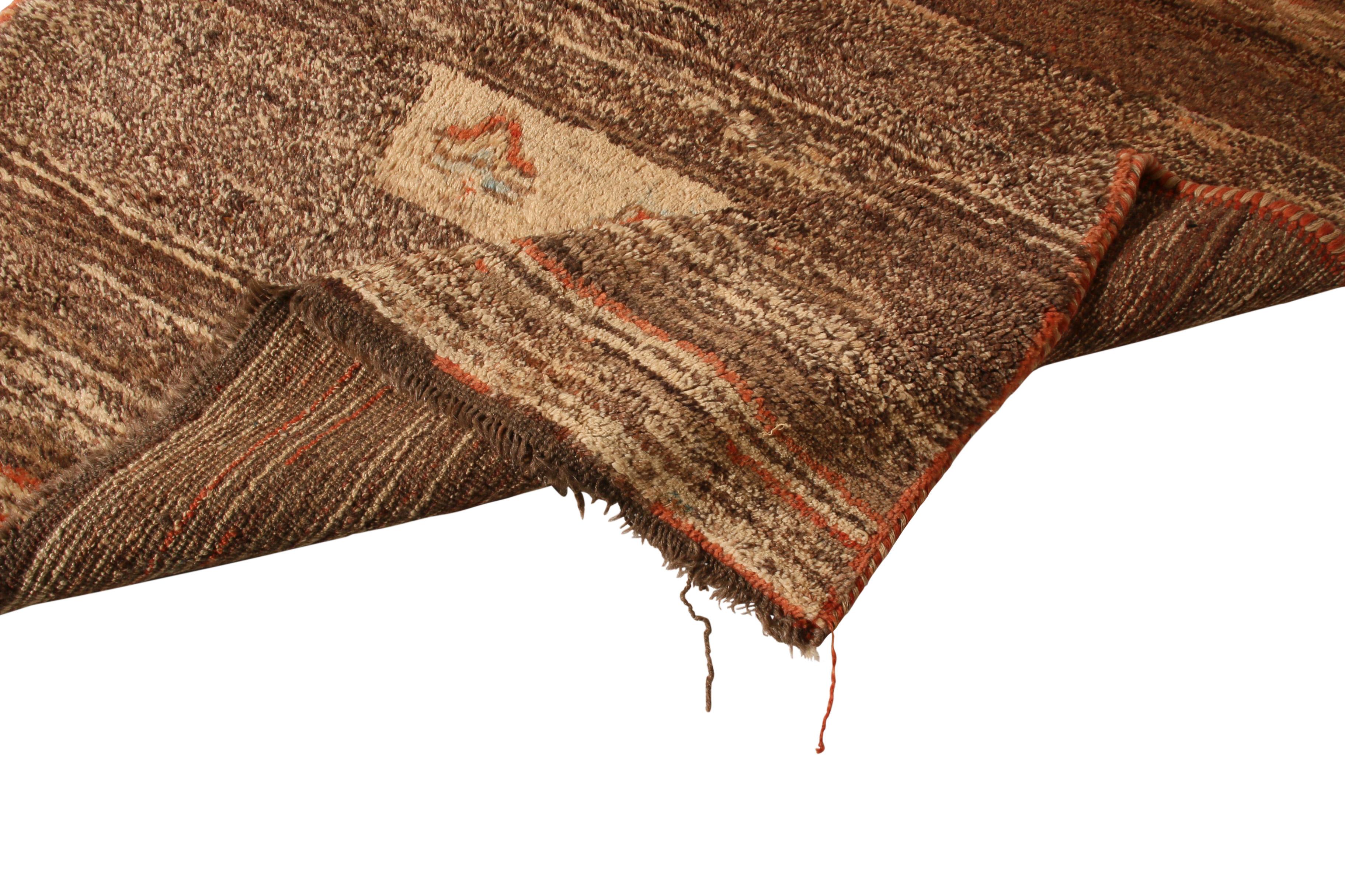 Handgeknüpfter antiker Gabbeh-Teppich Massiv Beige Braun Wolle Persisch (Frühes 20. Jahrhundert) im Angebot