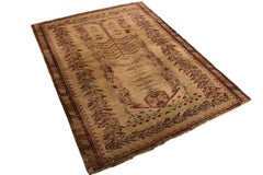 Hand-Knotted Antique Ghiordes Rug Beige Brown Geometric Pattern by Rug & Kilim