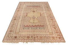 Hand-Knotted Antique Ghiordes Rug in Beige-Brown Floral Pattern by Rug & Kilim