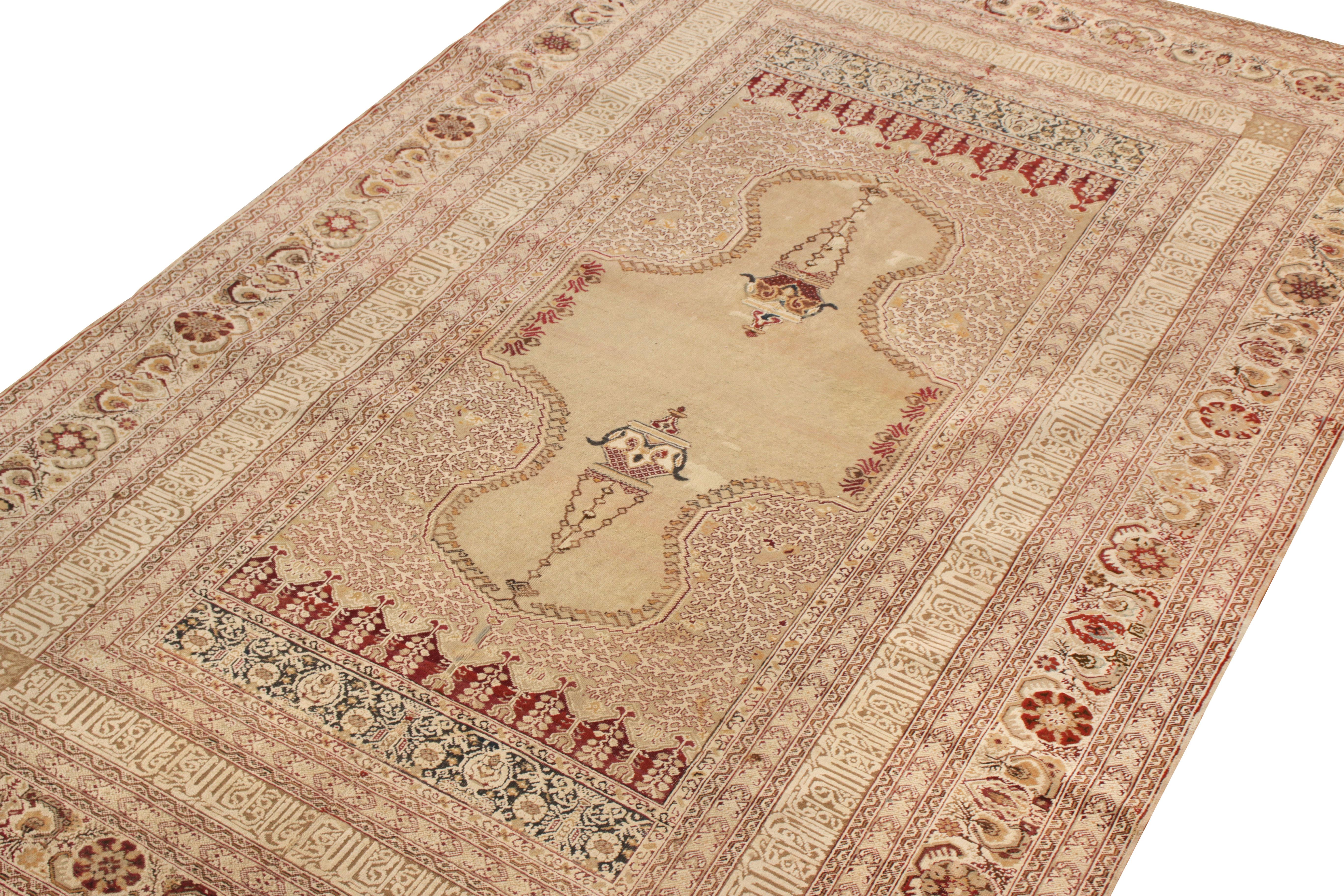 Other Hand-Knotted Antique Ghiordes Rug in Beige-Brown Floral Pattern by Rug & Kilim For Sale