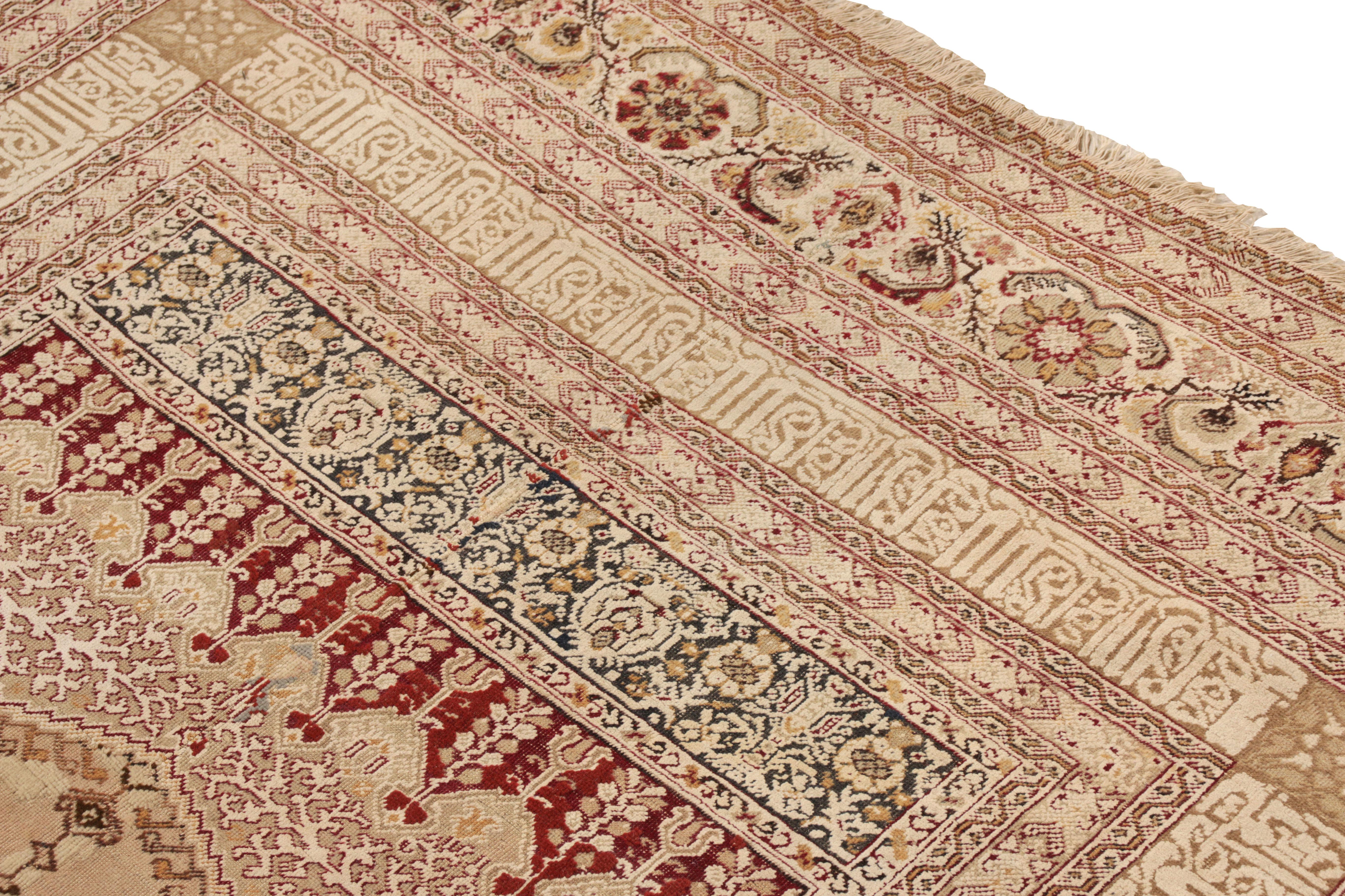 Turkish Hand-Knotted Antique Ghiordes Rug in Beige-Brown Floral Pattern by Rug & Kilim For Sale