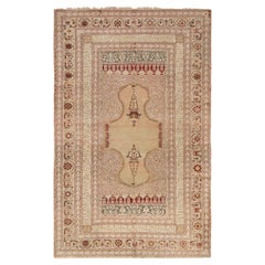 Handgeknüpfter antiker Ghiordes-Teppich in Beige-Braun mit Blumenmuster von Teppich & Kelim