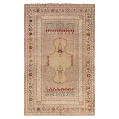 Tapis Ghiordes ancien noué à la main à motifs floraux beige-marron par Rug & Kilim