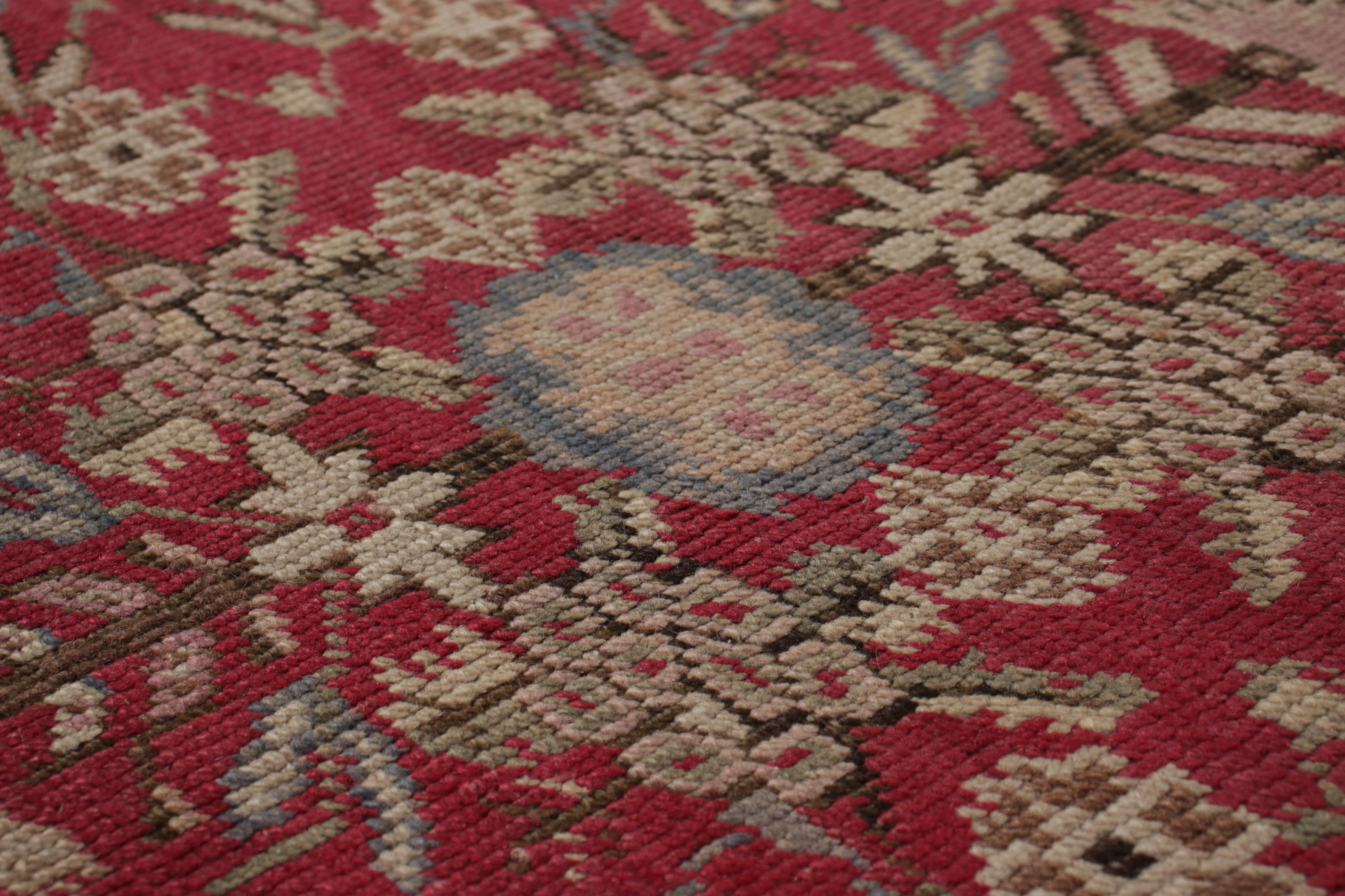 Primitive Hand Knotted Antique Gordes Rug Red and Beige Floral Pattern by Rug & Kilim For Sale