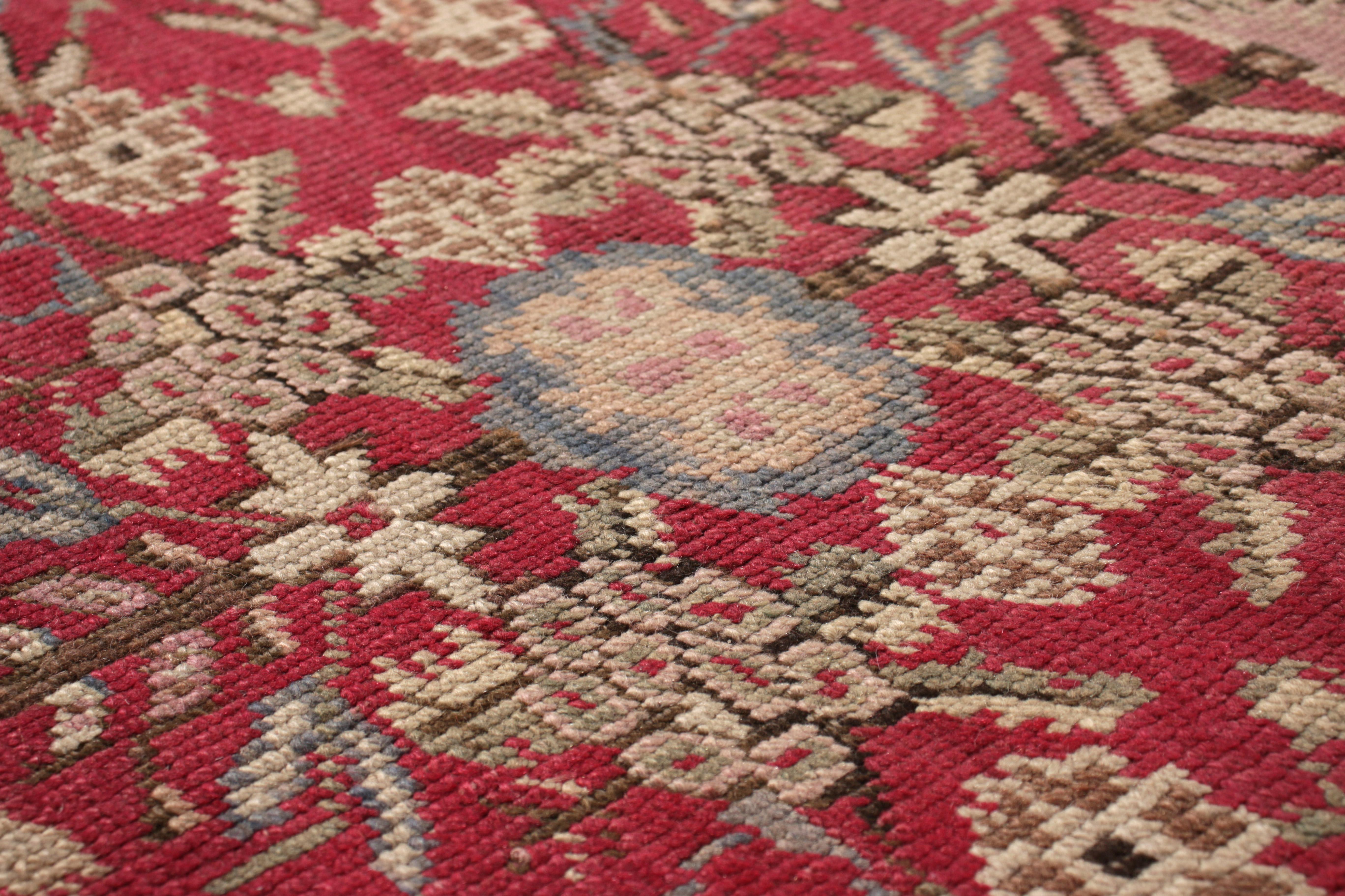 Turkish Hand Knotted Antique Gordes Rug Red and Beige Floral Pattern by Rug & Kilim For Sale