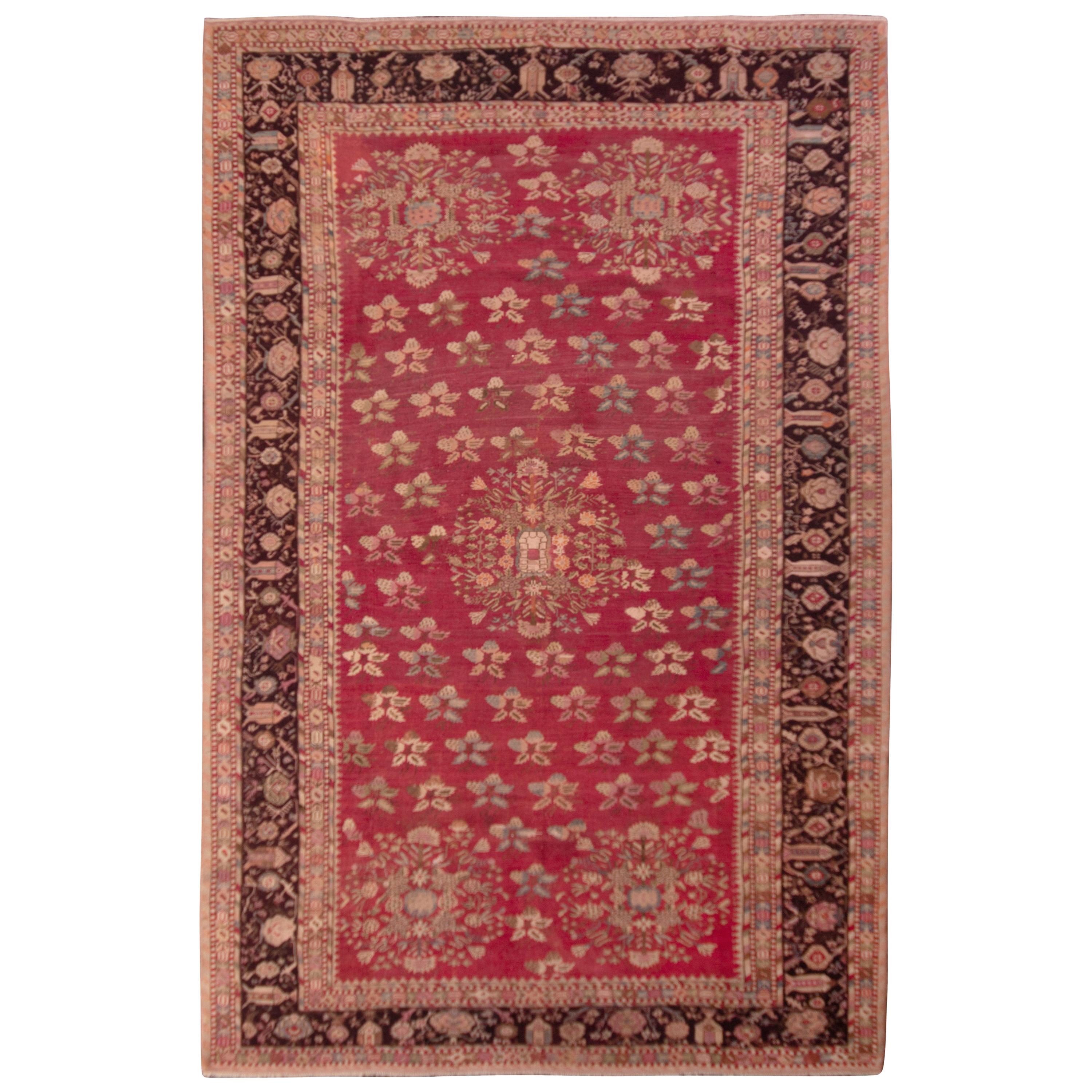 Alfombra Gordes Antigua Anudada a Mano Rojo y Beige Motivo Floral by Rug & Kilim