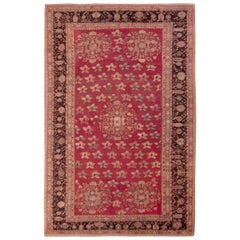 Handgeknüpfter antiker Gordes-Teppich mit rotem und beigefarbenem Blumenmuster von Teppich & Kelim