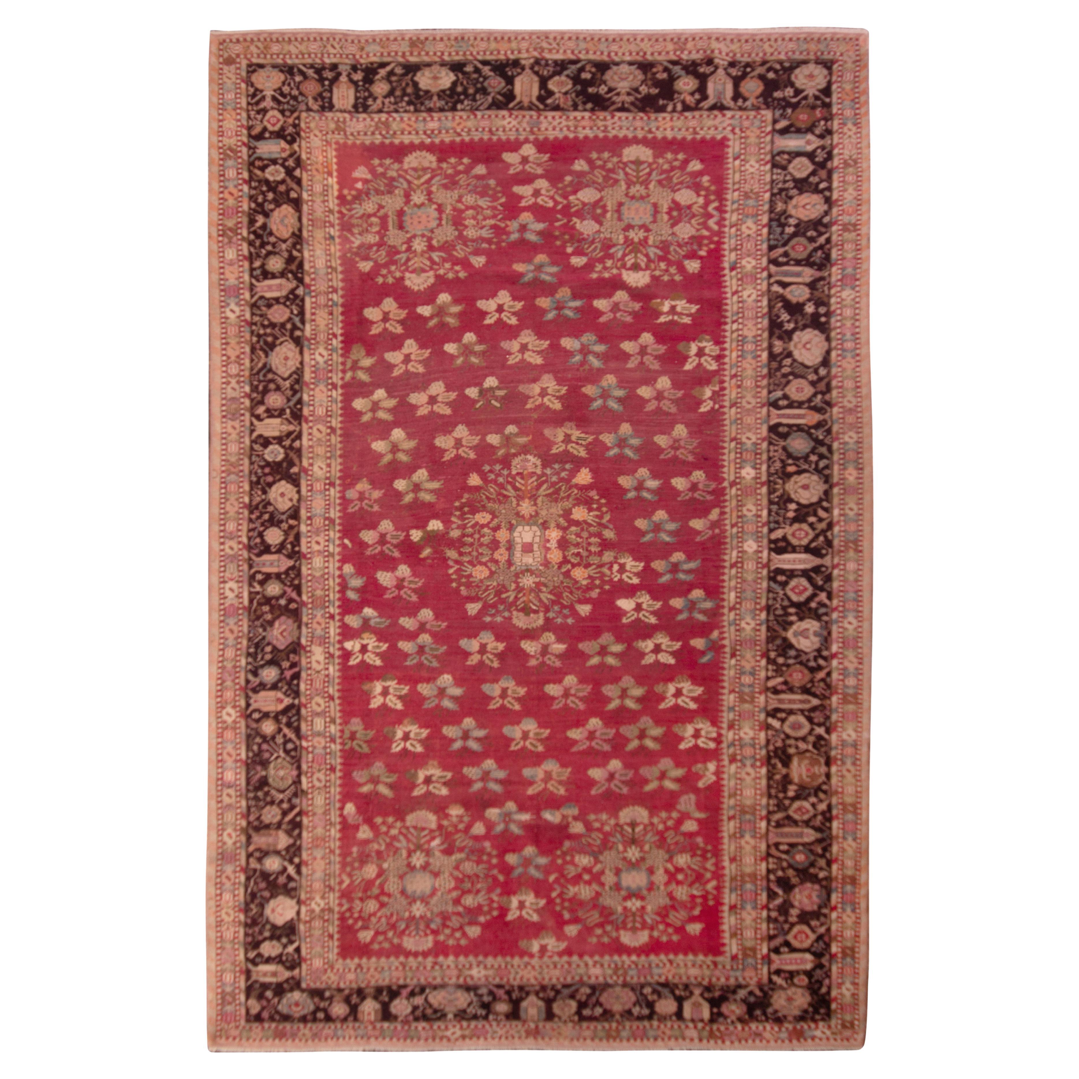 Hand Knotted Antique Gordes Rug Red and Beige Floral Pattern by Rug & Kilim For Sale