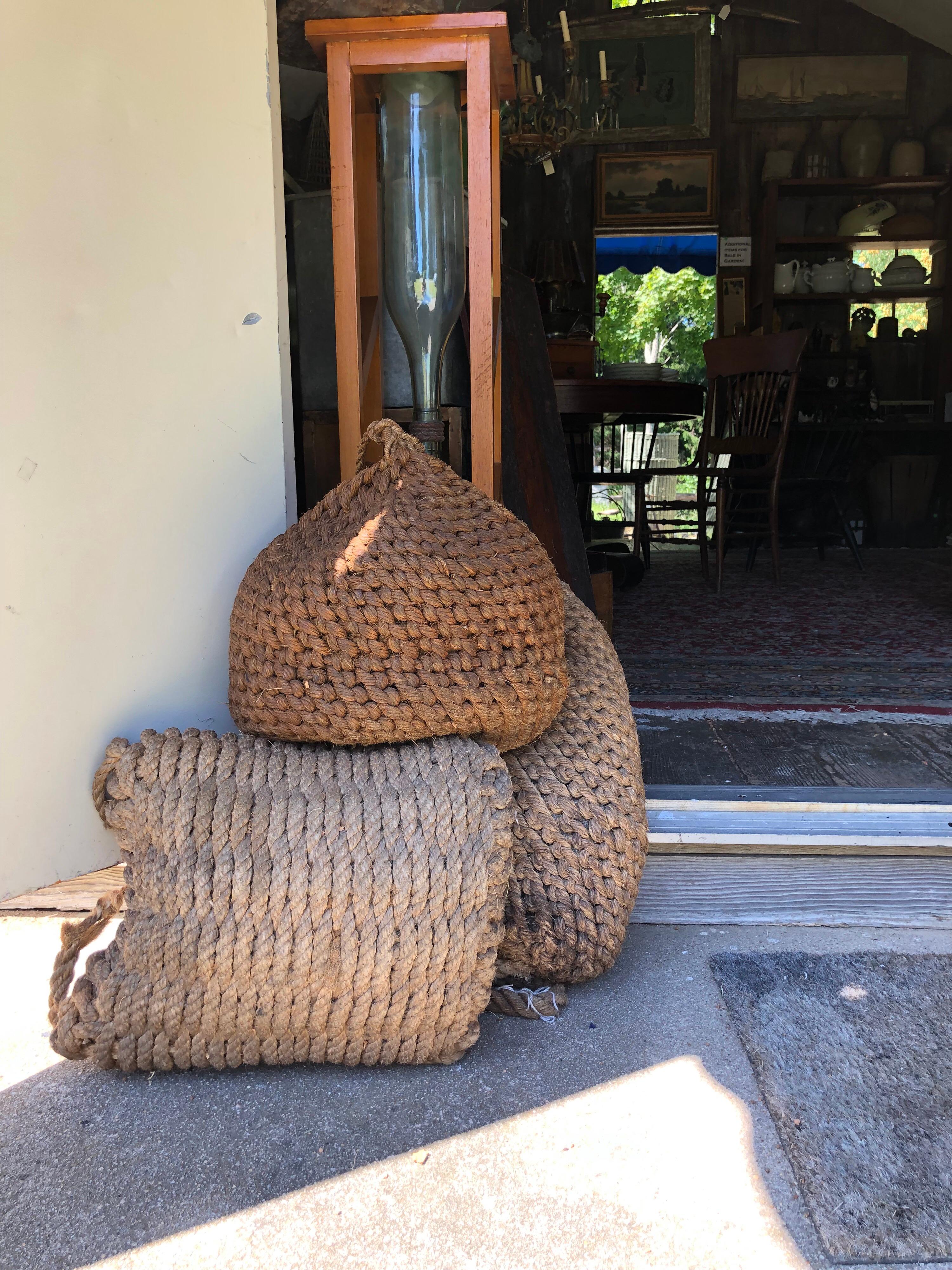 Hand Knotted Antique Natural Hemp Rope Boat Fender, Early 1900s Bumper In Good Condition For Sale In Vineyard Haven, MA