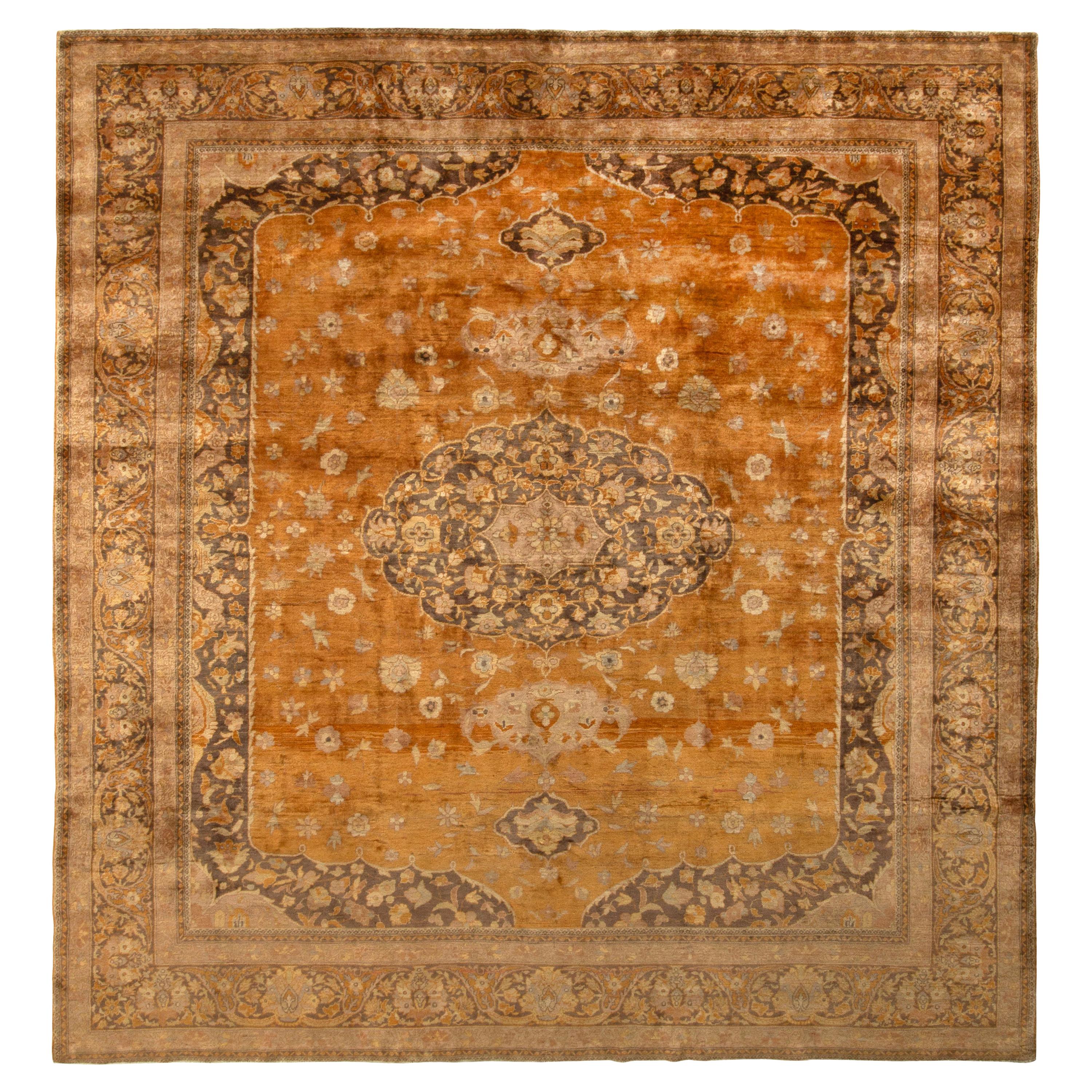 Hand-Knotted Antique Hereke Rug in Golden Medallion Pattern by Rug & Kilim