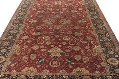 Hand-Knotted Antique Rug in Red, Beige-Brown Floral Pattern by Rug & Kilim
