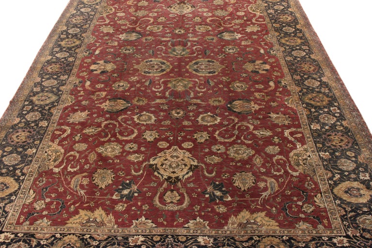 HandKnotted Antique Rug in Red, BeigeBrown Floral Pattern by Rug and