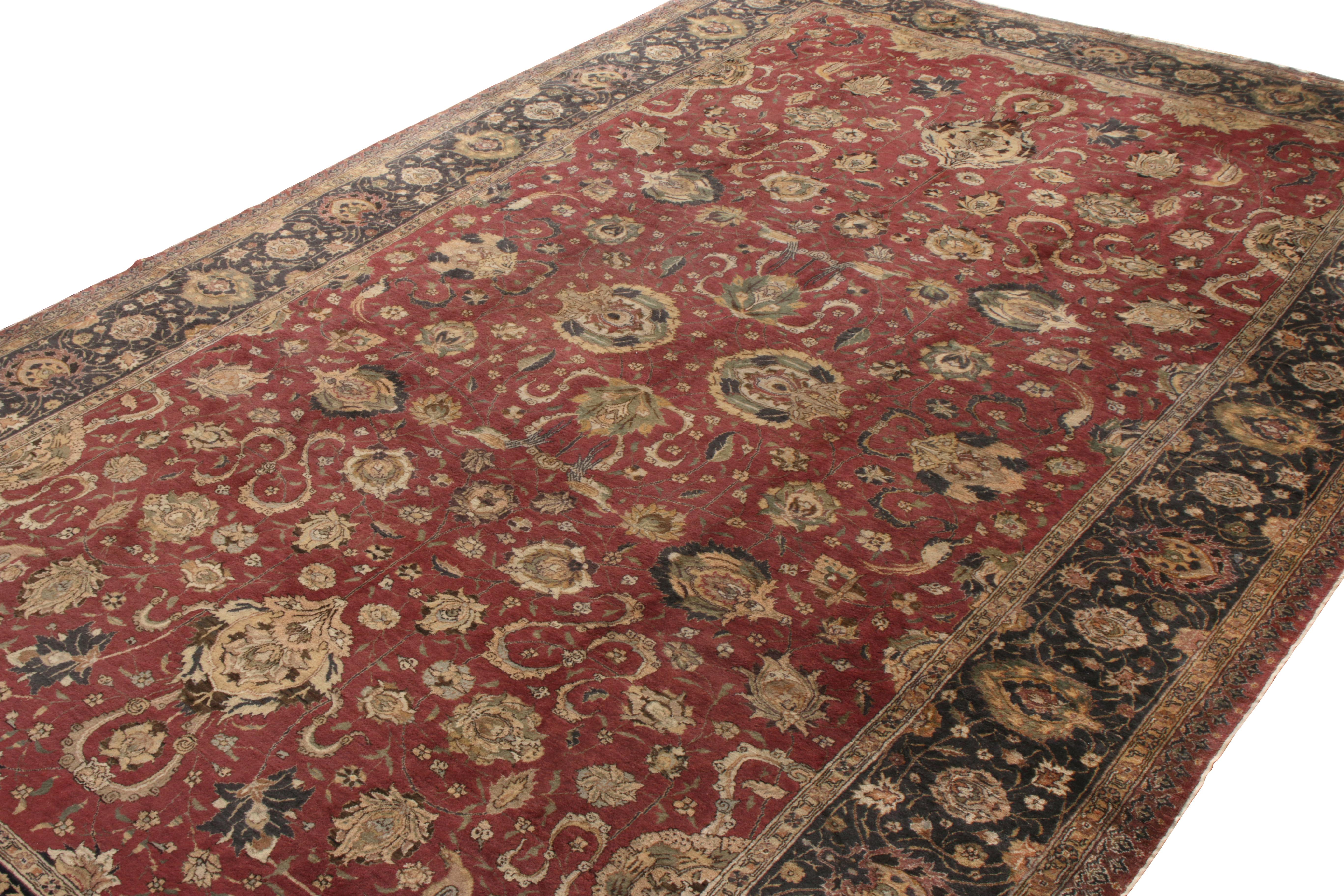 Turkish Hand-Knotted Antique Rug in Red, Beige-Brown Floral Pattern by Rug & Kilim For Sale