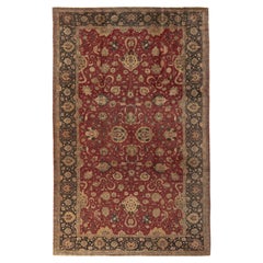Hand-Knotted Antique Rug in Red, Beige-Brown Floral Pattern by Rug & Kilim