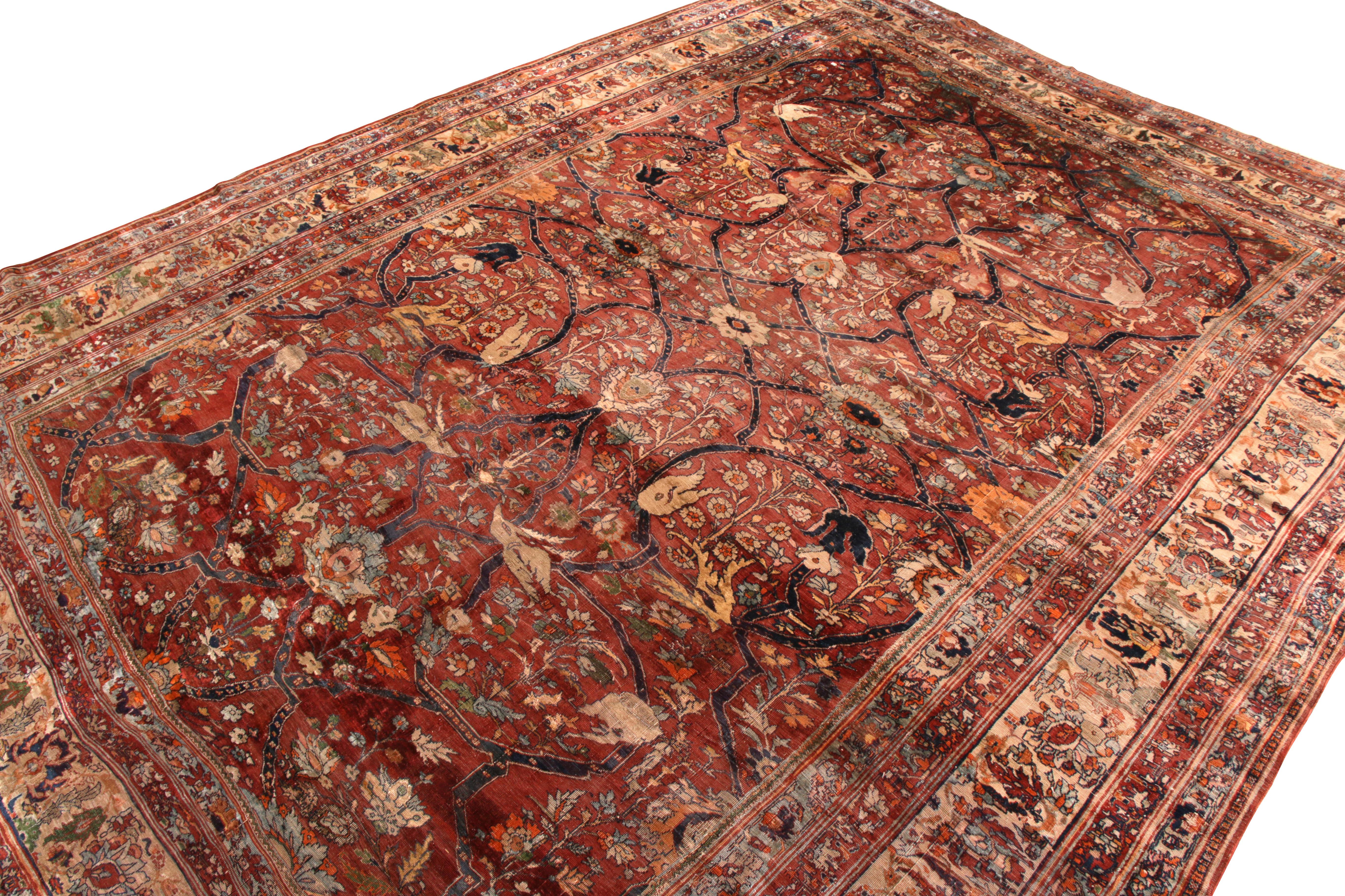 Heriz Serapi Hand-Knotted Antique Heriz Persian Style Rug in Red Floral Pattern For Sale