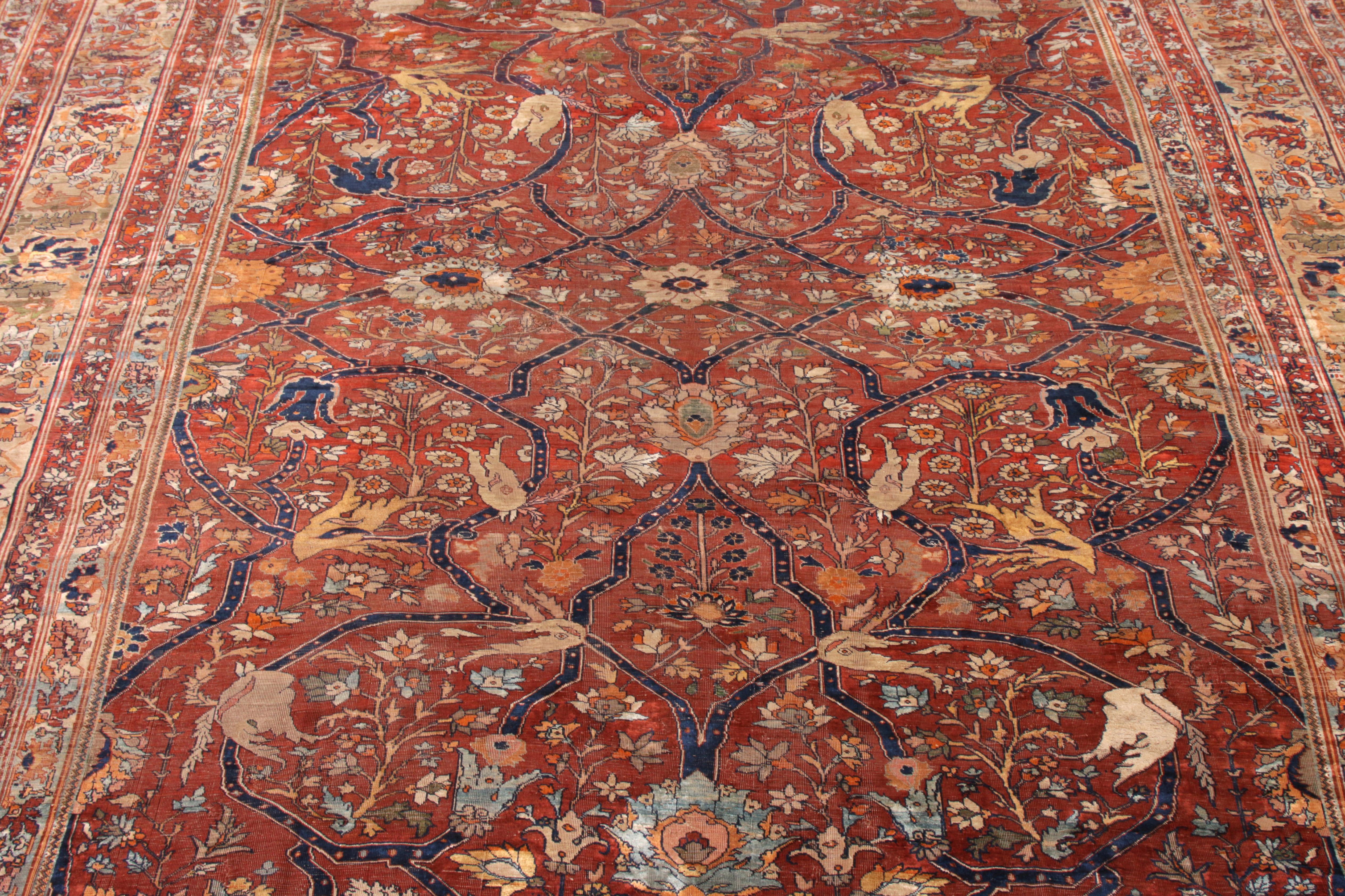 German Hand-Knotted Antique Heriz Persian Style Rug in Red Floral Pattern For Sale