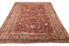 Hand-Knotted Antique Heriz Persian Style Rug in Red Floral Pattern