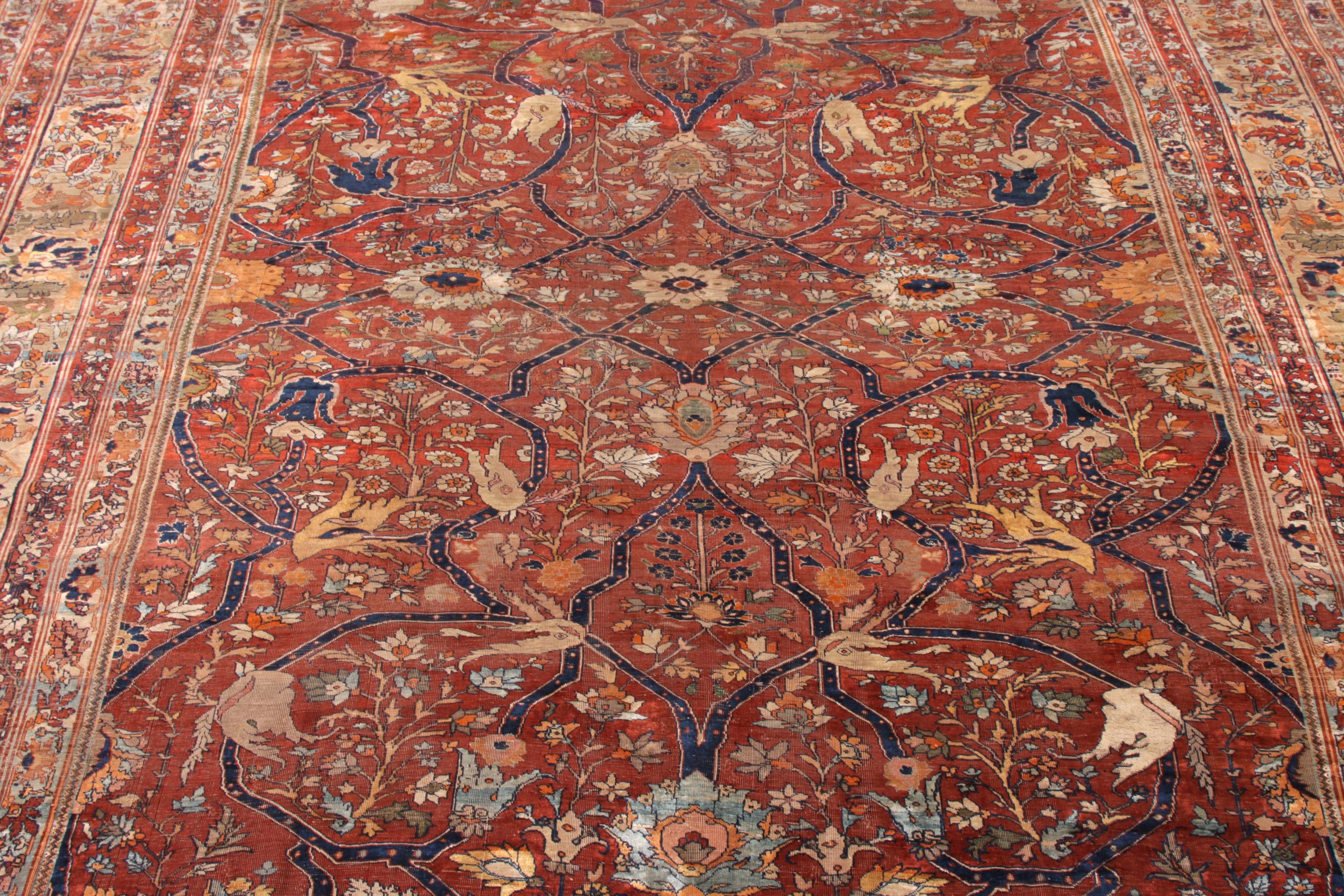 Heriz Serapi Hand-Knotted Antique Heriz Persian Style Rug in Red Floral Pattern For Sale