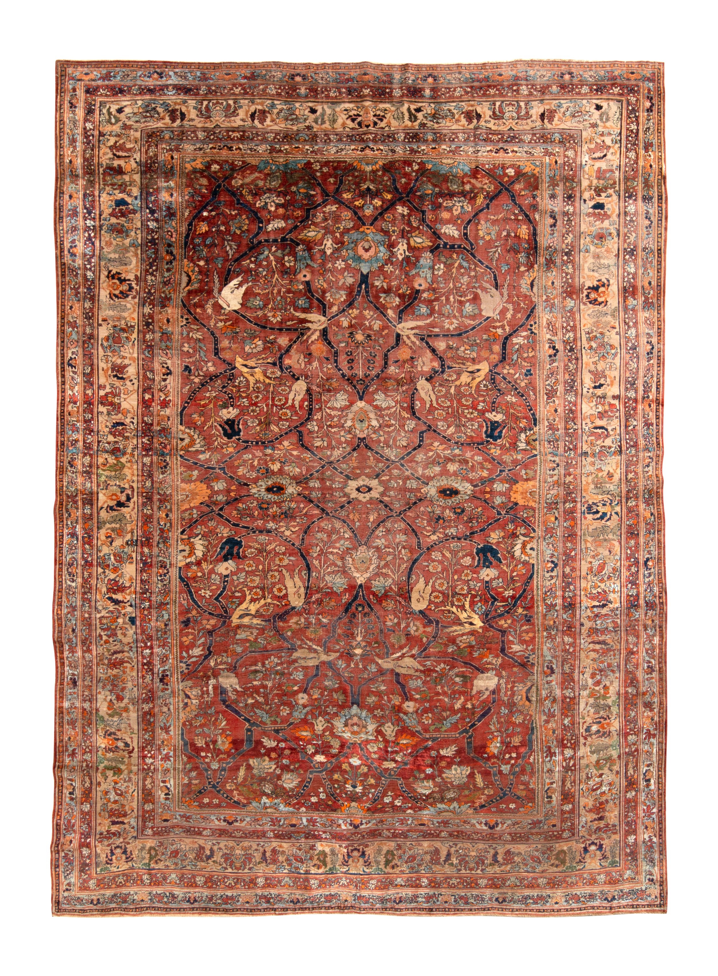 Hand-Knotted Antique Heriz Persian Style Rug in Red Floral Pattern