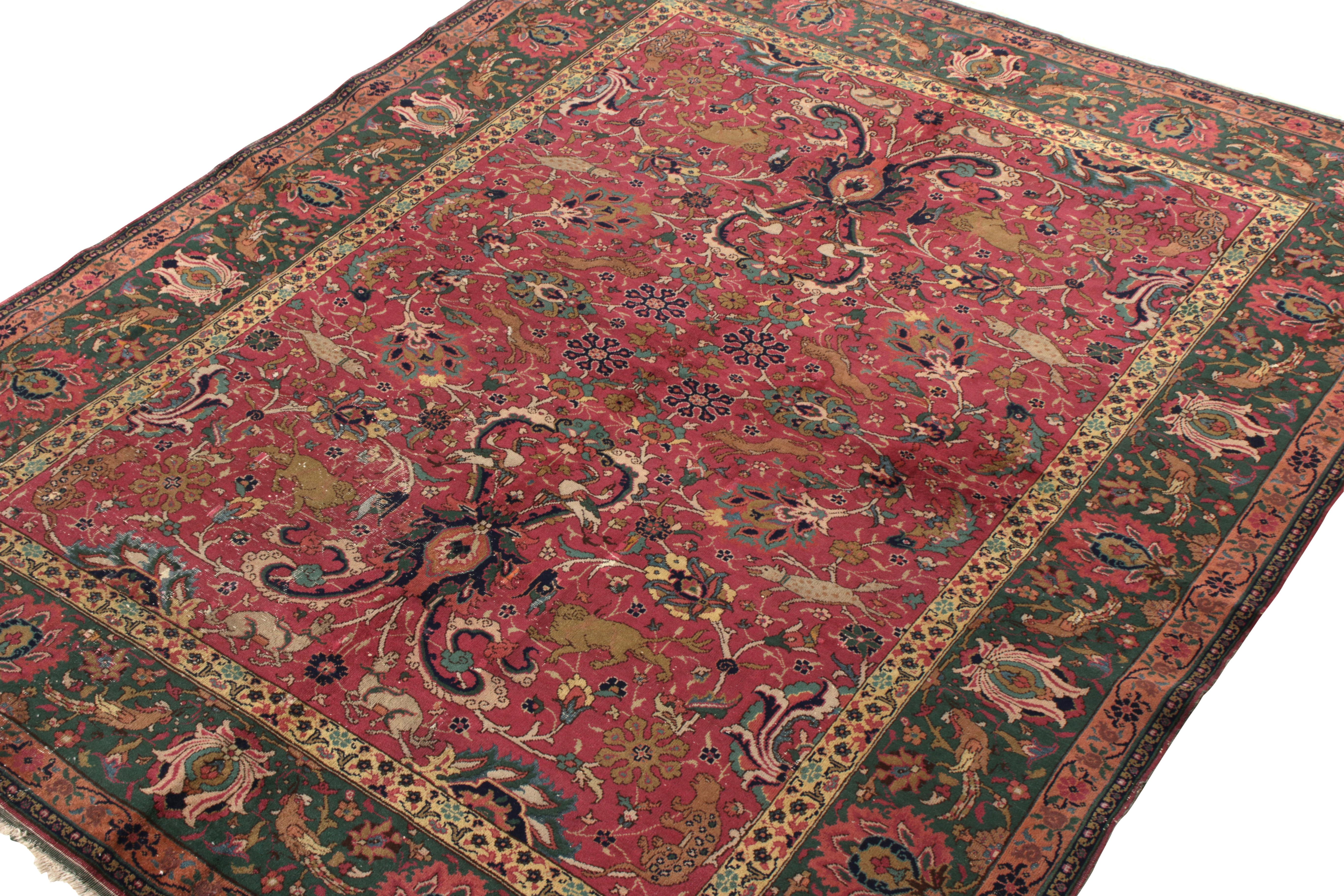 Hand-Knotted Antique Indian Agra Rug in All over Pink, Pictorial by Rug & Kilim In Good Condition For Sale In Long Island City, NY