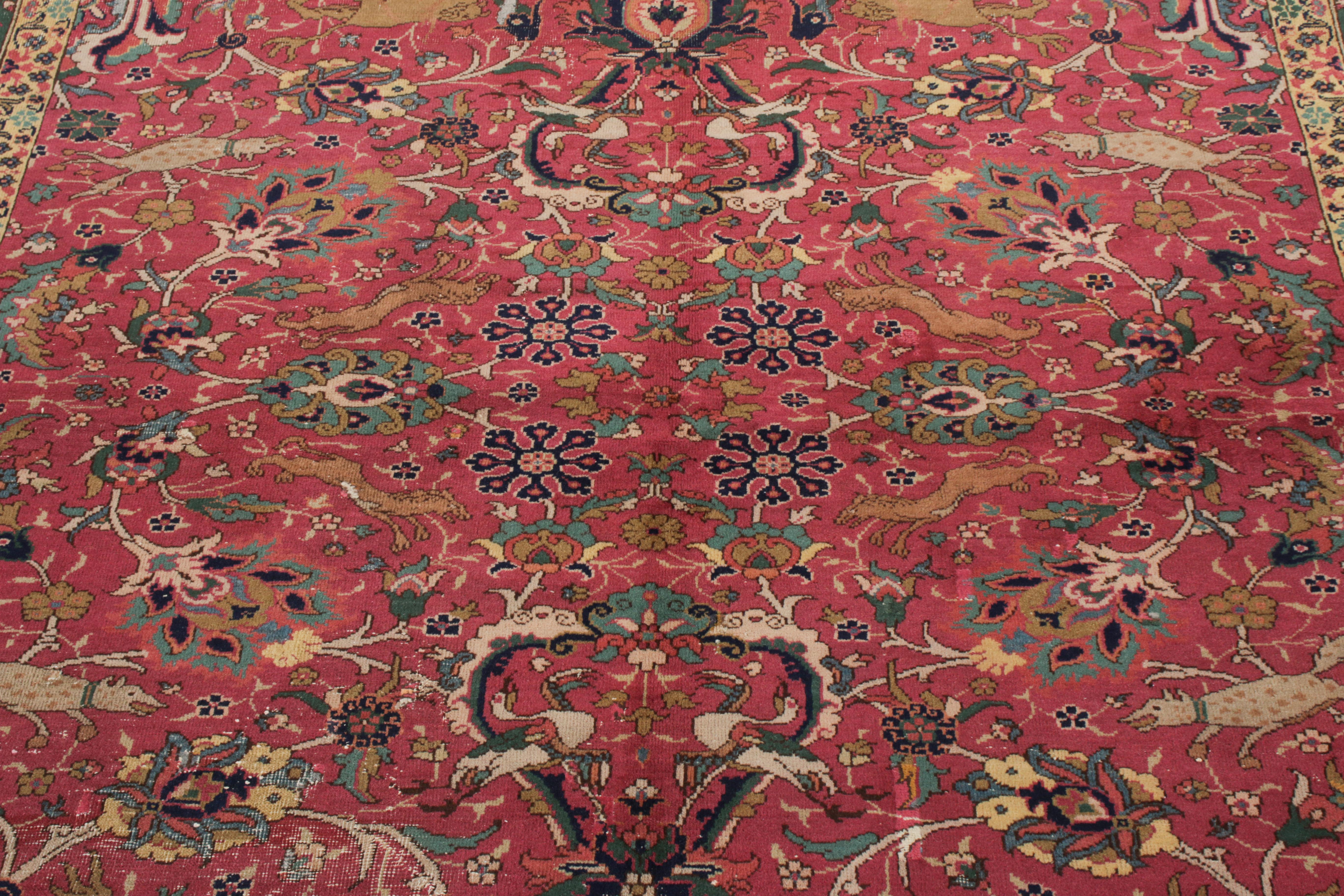 Early 20th Century Hand-Knotted Antique Indian Agra Rug in All over Pink, Pictorial by Rug & Kilim For Sale