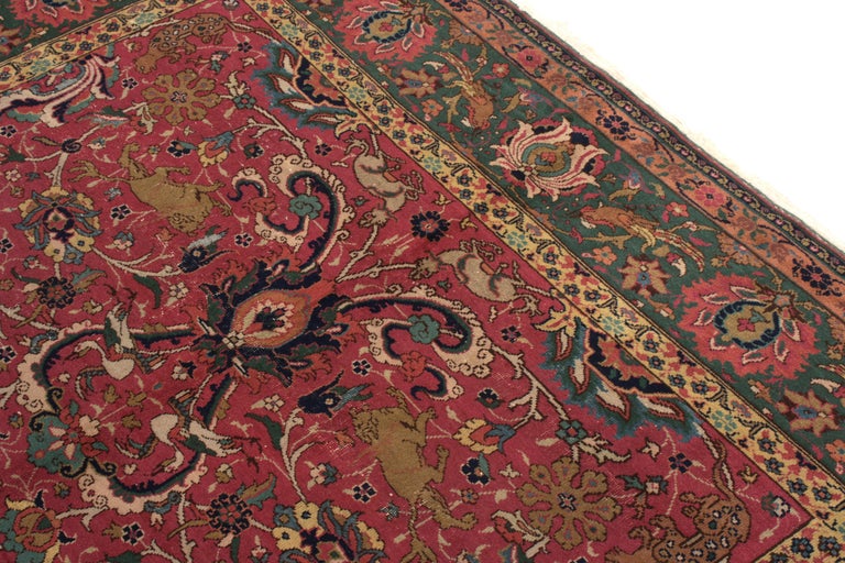 Hand-Knotted Antique Indian Agra Rug in All over Pink, Pictorial by Rug ...