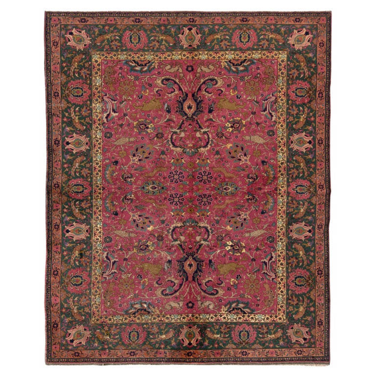 Hand-Knotted Antique Indian Agra Rug in All over Pink, Pictorial by Rug ...