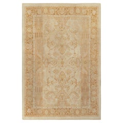 Hand-Knotted Antique Indian Amritsar Rug in Beige-Brown, Pink Floral Pattern