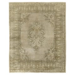 Hand-Knotted Antique Indian Amritsar rug in Green, Gray, Beige Medallion Pattern