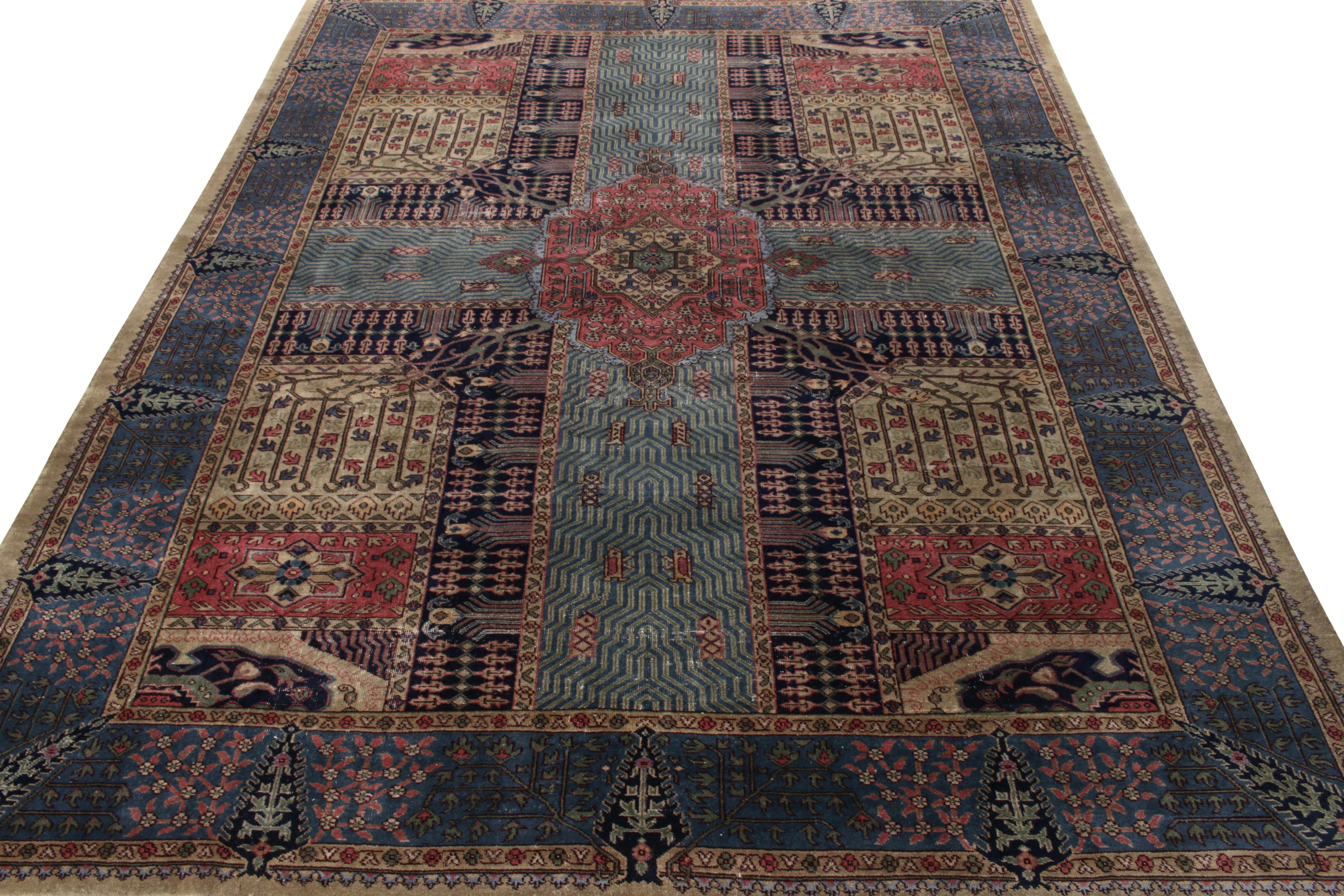 Hand-knotted in healthy lustrous wool circa 1920-1930, an antique 10 x 13 Indian rug inspired by rare 17th Century Persian garden rug designs—joining Rug & Kilim’s coveted Antique & Vintage collection. The rug enjoys a delicious blend of floral and