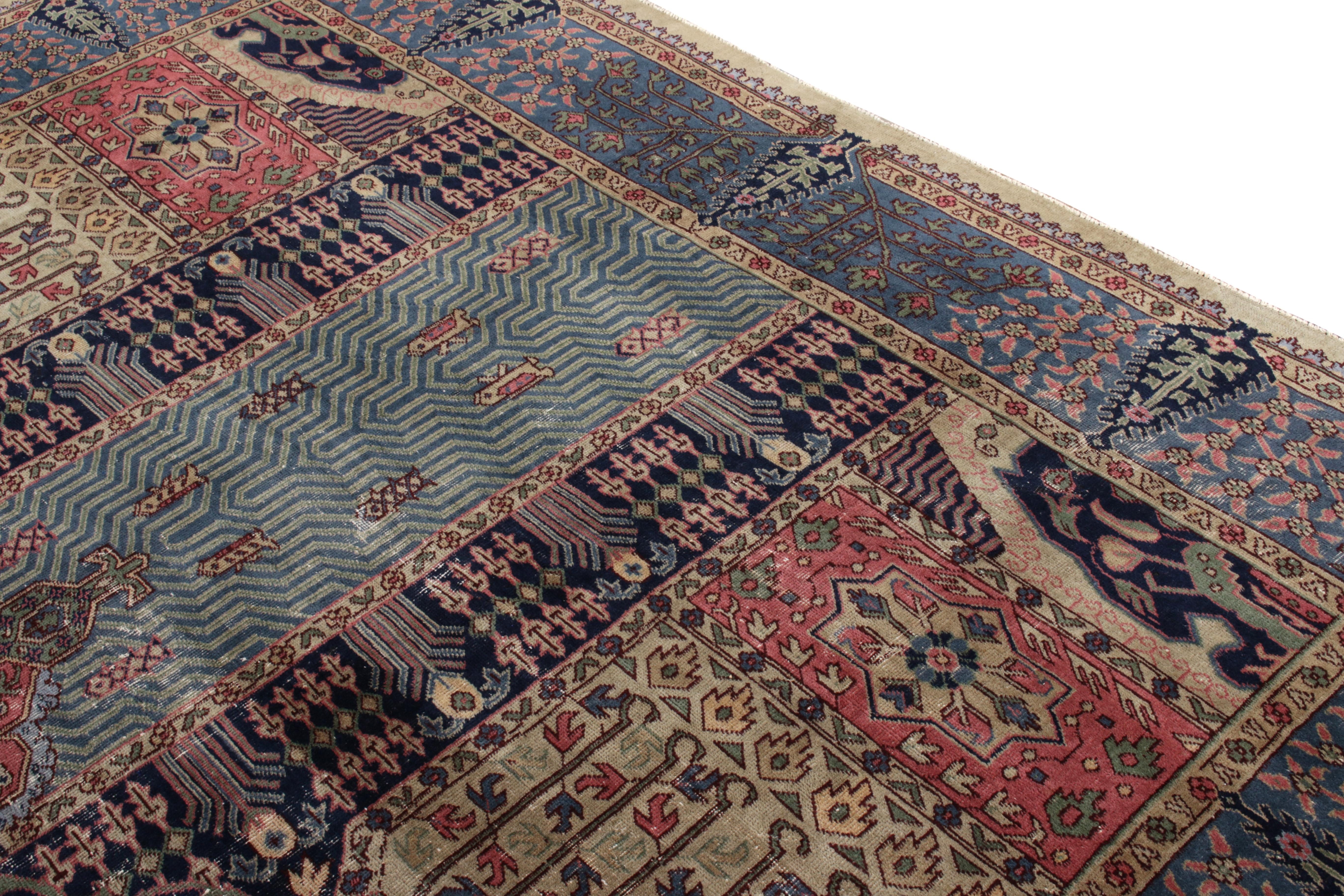 Other Hand-Knotted Antique Indian Rug in Blue, Red Garden Pattern by Rug & Kilim For Sale