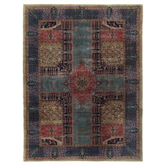 Handgeknüpfter antiker indischer Teppich mit blauem, rotem Gartenmuster von Teppich & Kelim